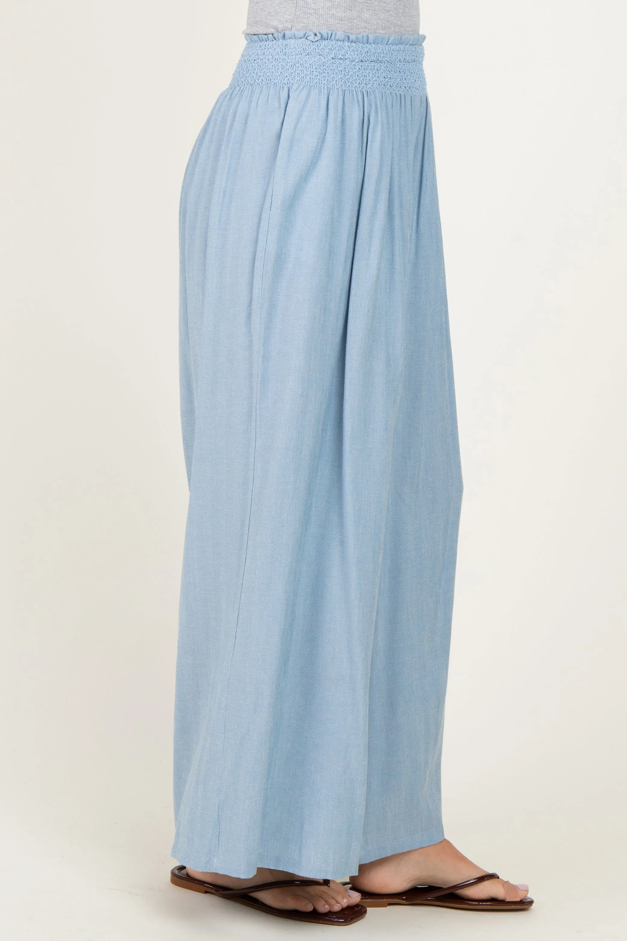 Light Blue Linen-Blend Wide Leg Pants sold by Pinkblush product image thumbnail 3