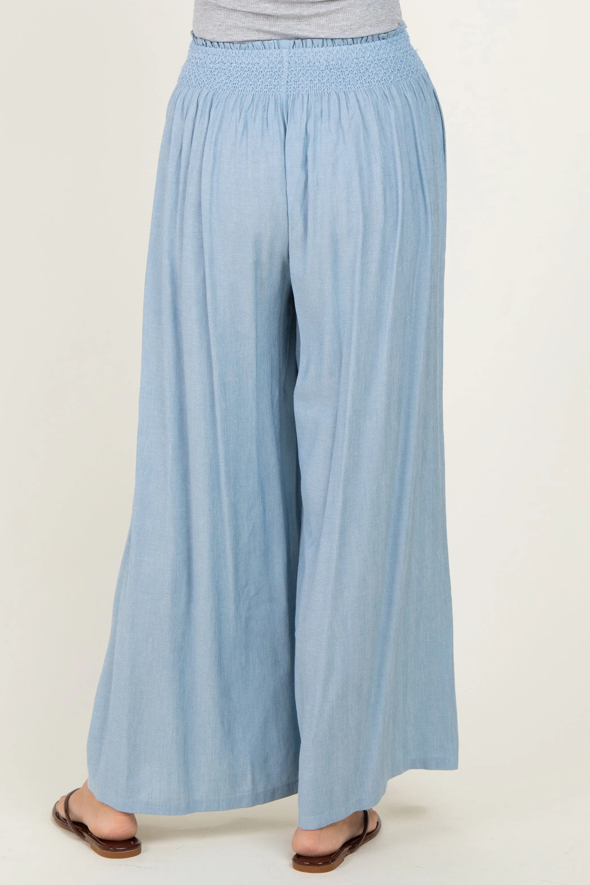 Light Blue Linen-Blend Wide Leg Pants sold by Pinkblush product image thumbnail 4