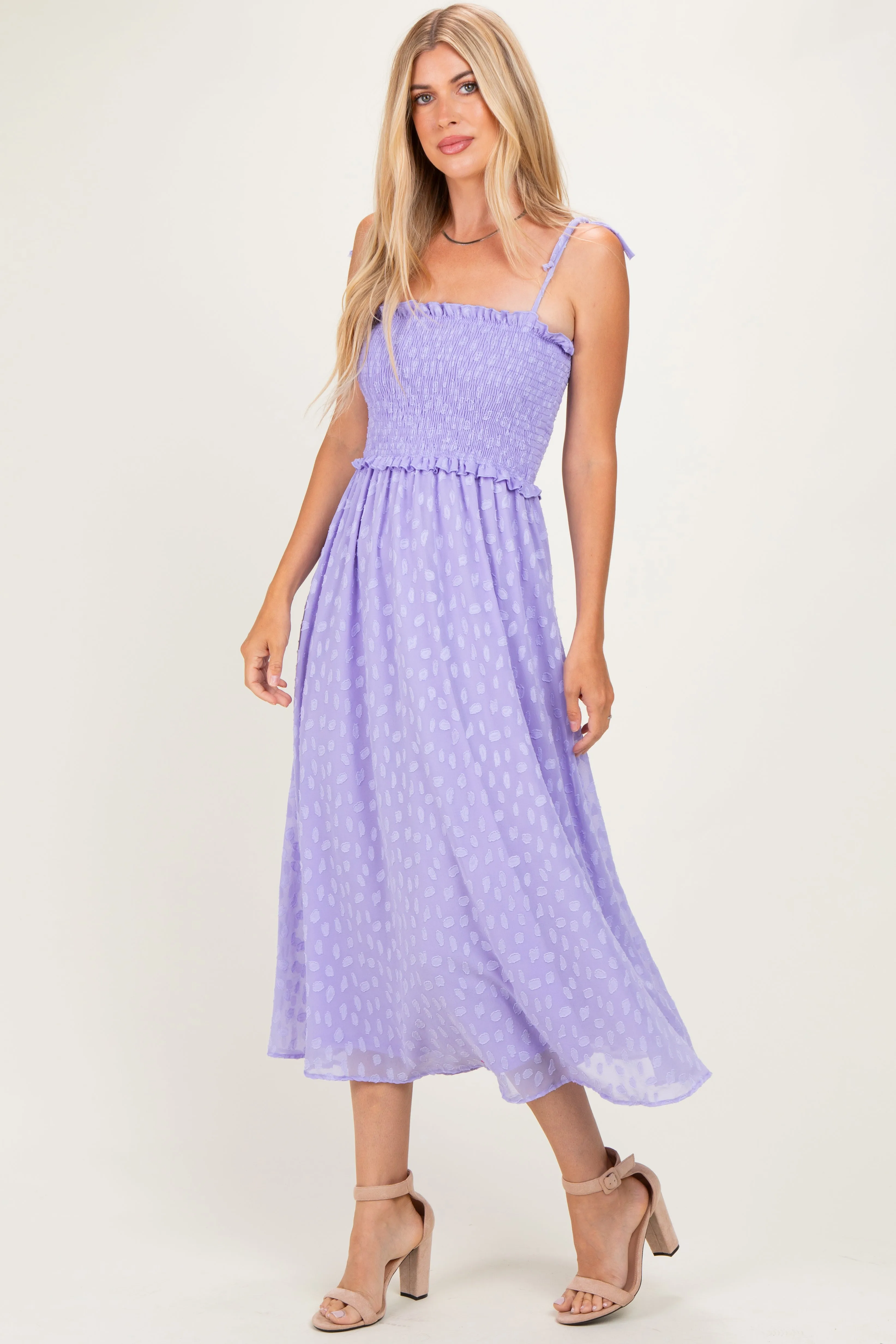 Lavender Shoulder Tie Midi Dress sold by Pinkblush product image thumbnail 2