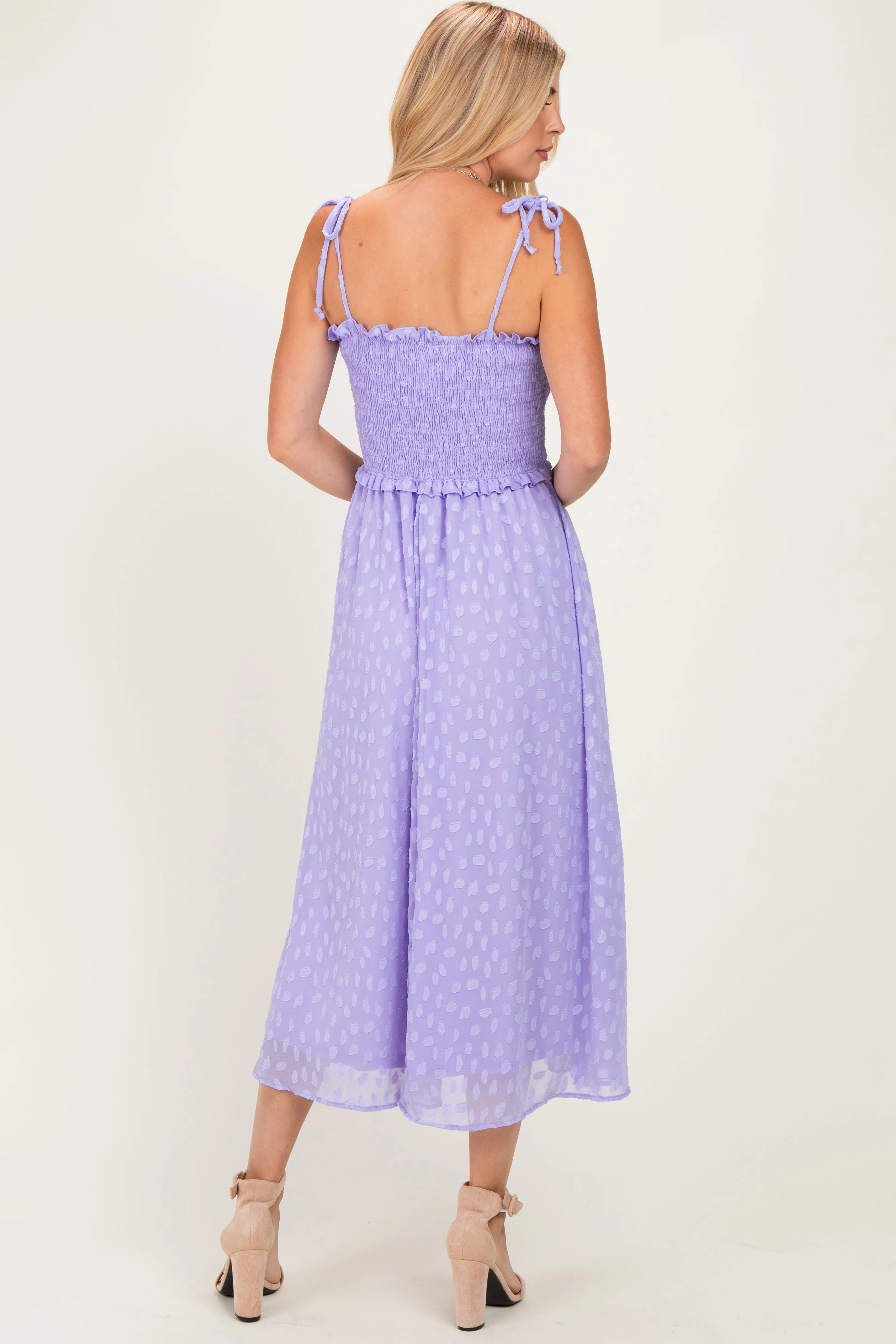 Lavender Shoulder Tie Midi Dress sold by Pinkblush product image thumbnail 3