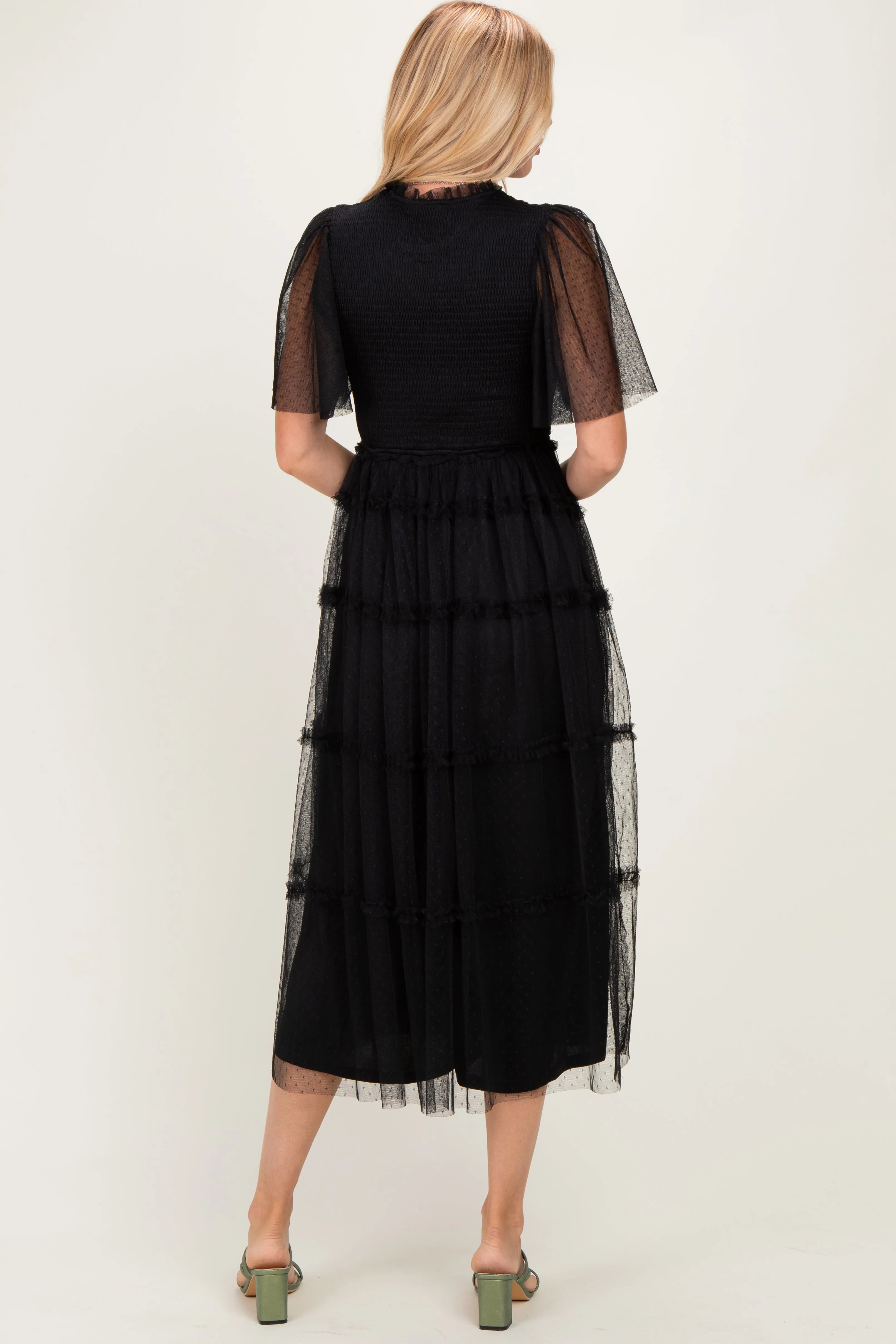 Black Smocked Top Mesh Midi Dress sold by Pinkblush product image thumbnail 3