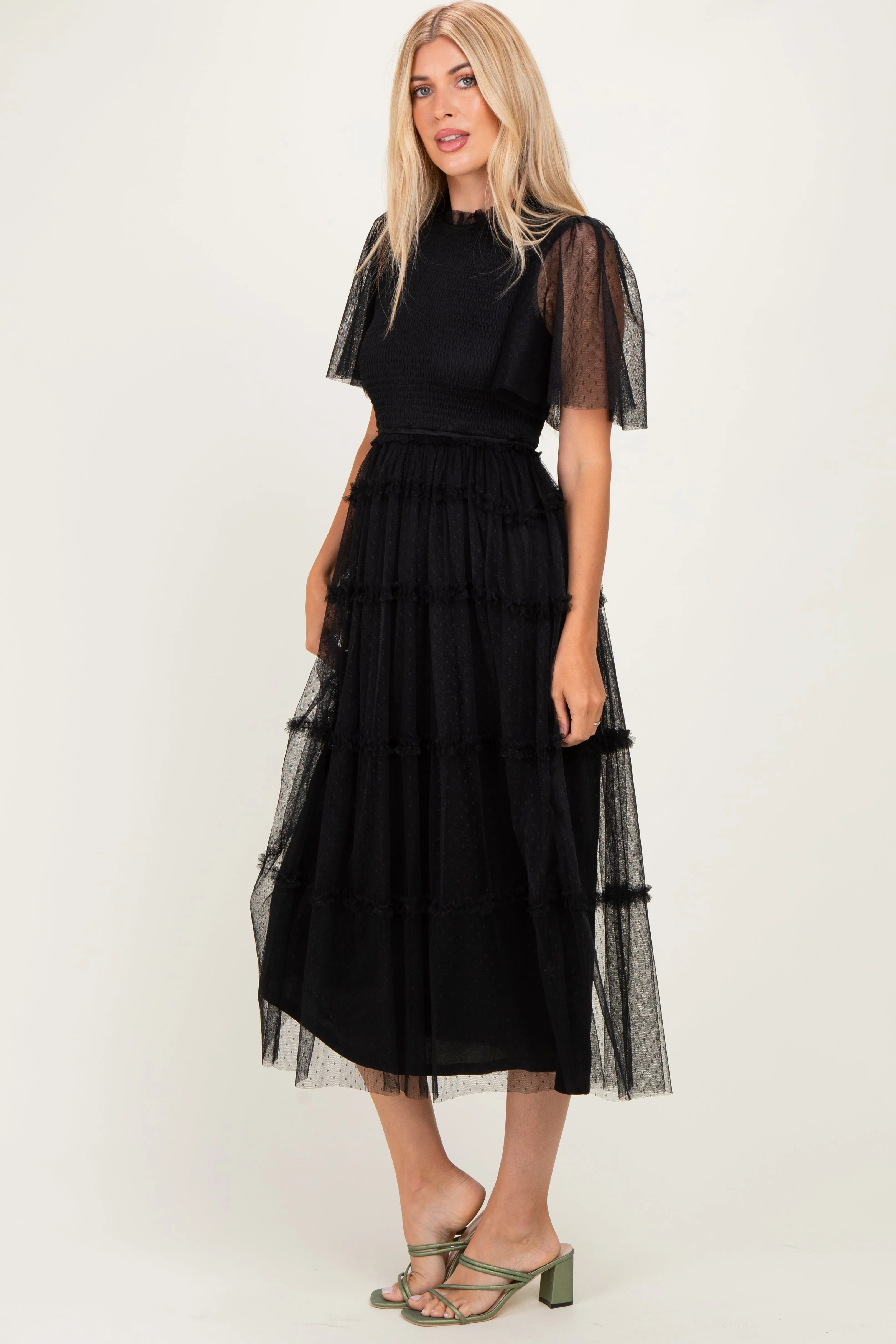 Black Smocked Top Mesh Midi Dress sold by Pinkblush product image thumbnail 2