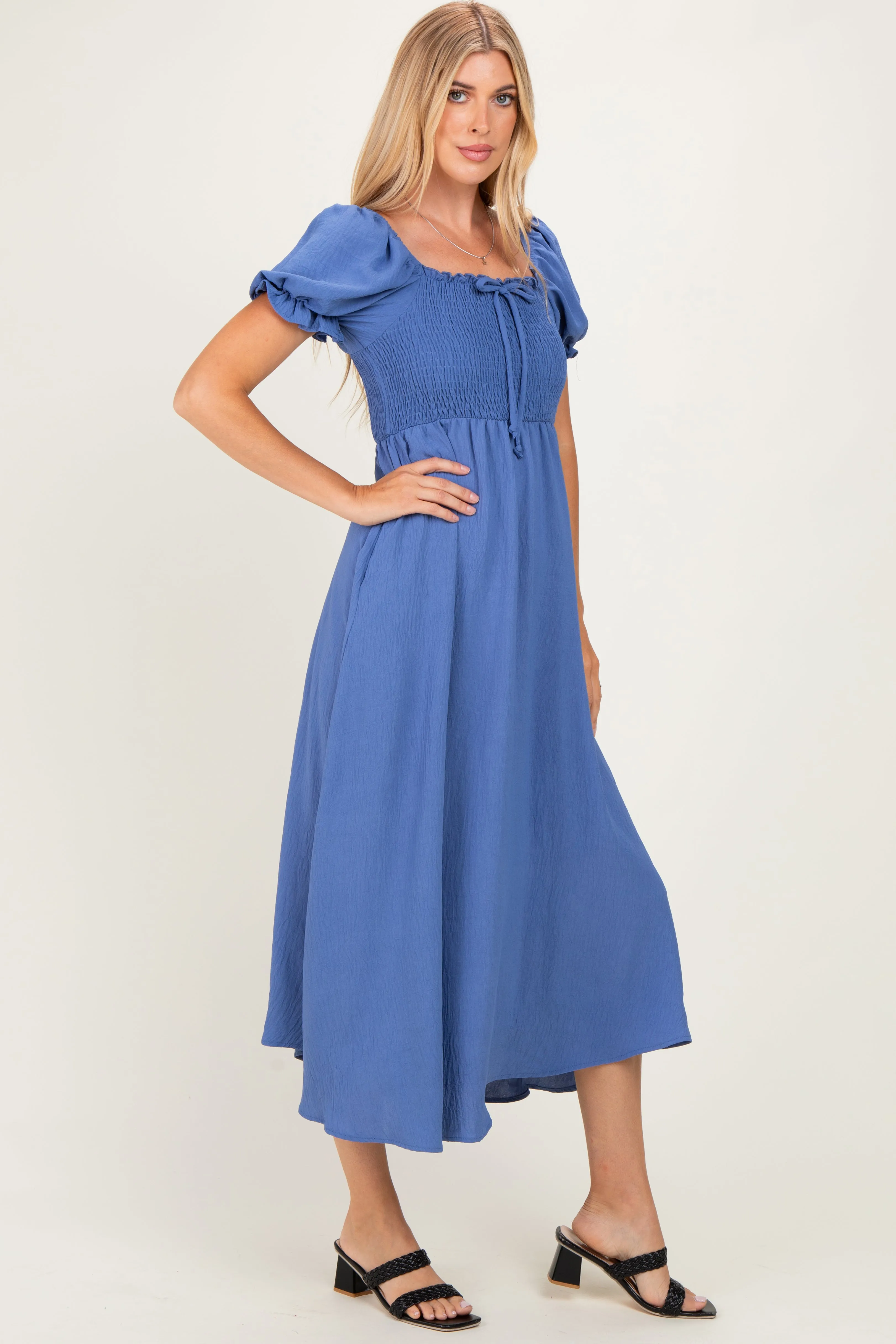 Blue Square Neck Puff Sleeve Midi Dress sold by Pinkblush product image thumbnail 2