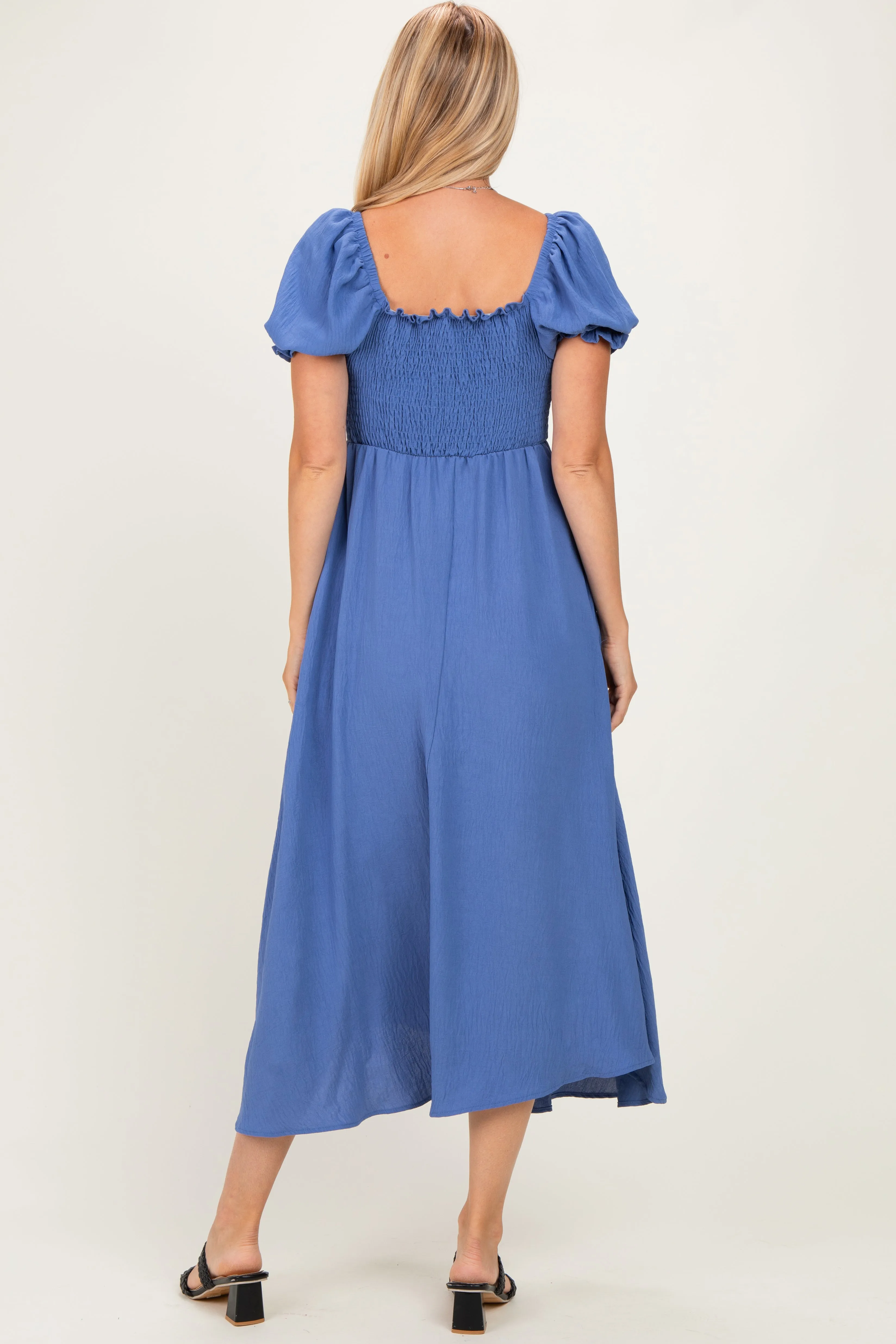 Blue Square Neck Puff Sleeve Midi Dress sold by Pinkblush product image thumbnail 3