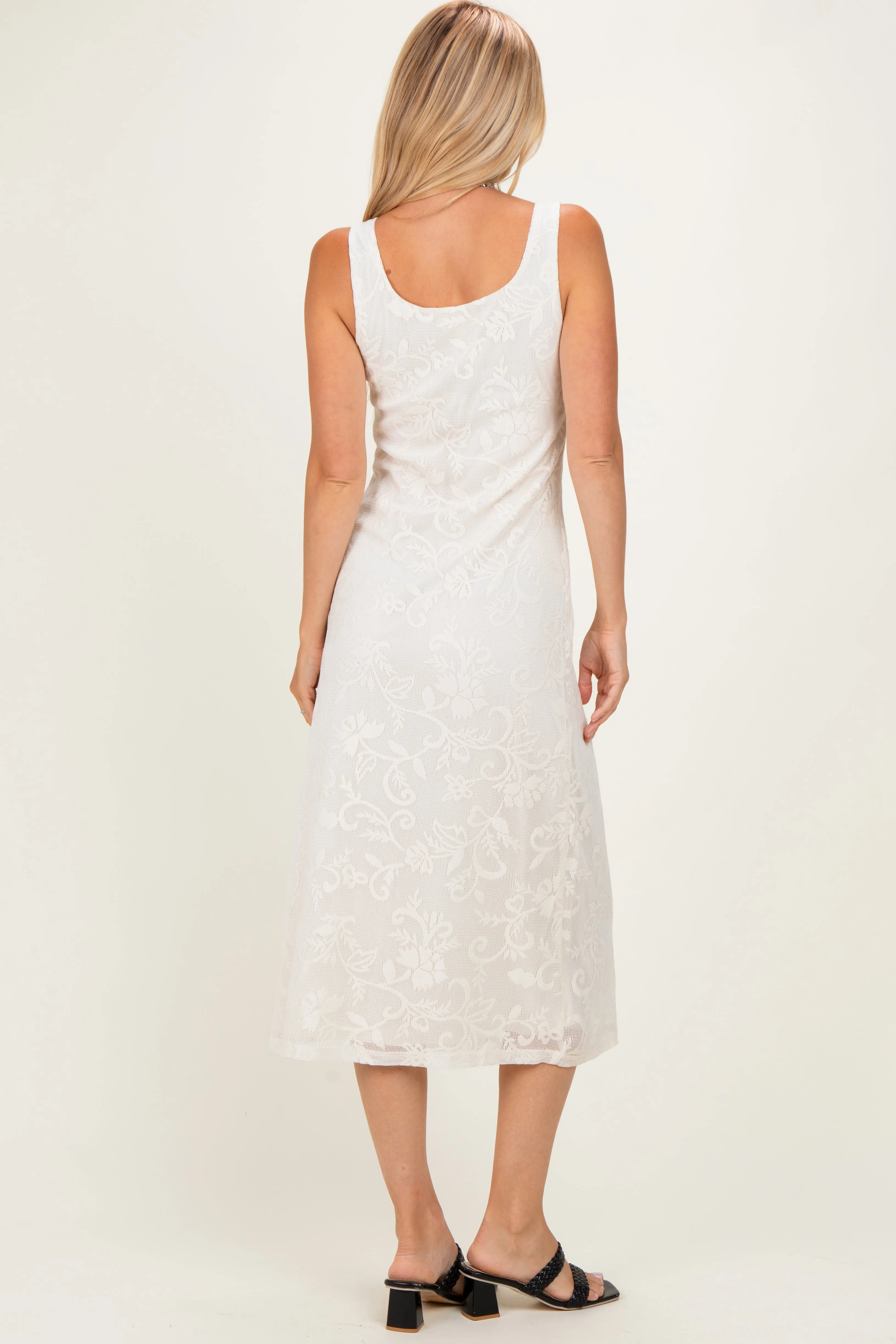 Ivory Floral Jacquard Mesh Midi Dress sold by Pinkblush product image thumbnail 3