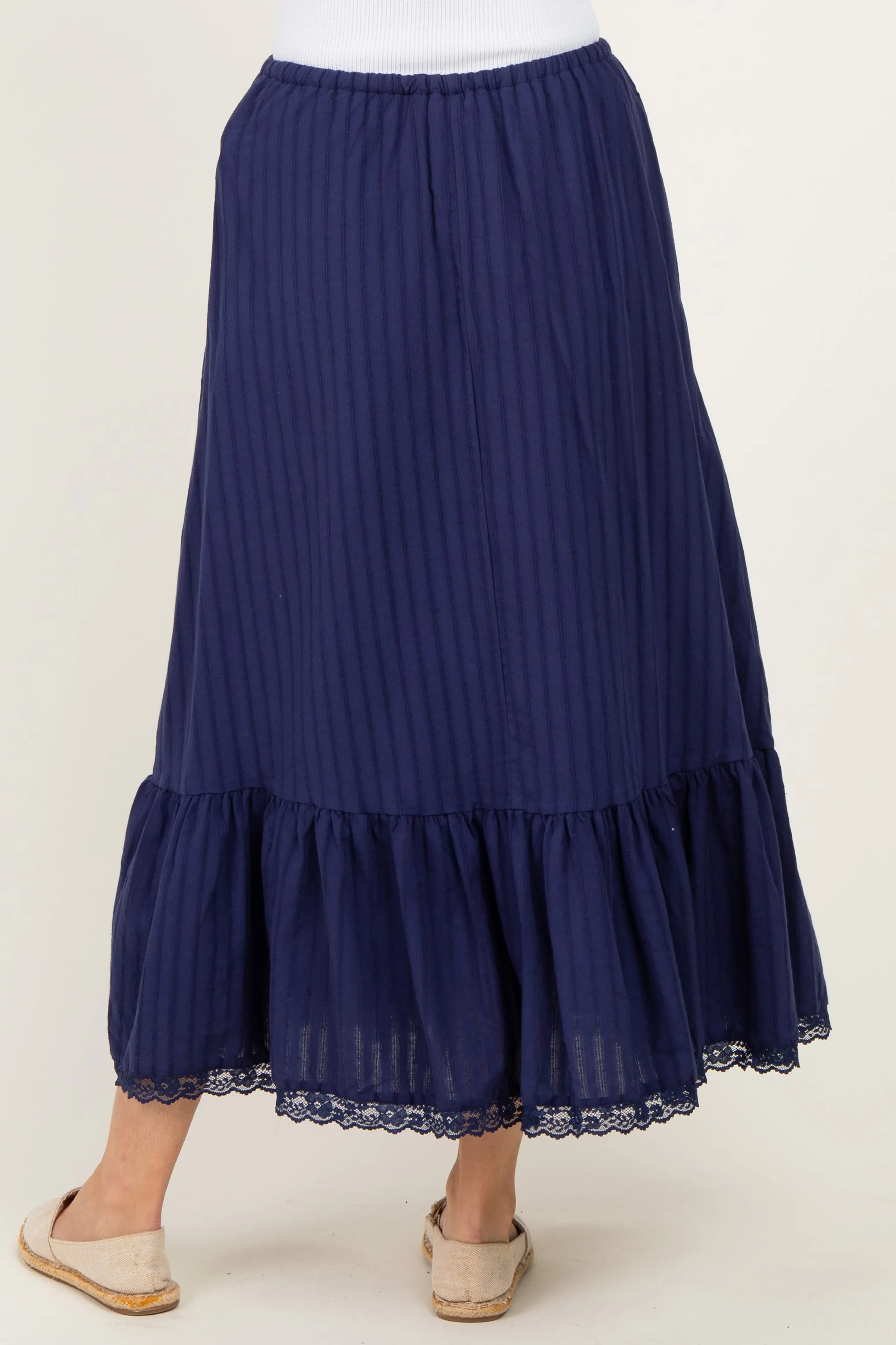 Navy Striped Lace Trim Midi Skirt sold by Pinkblush product image thumbnail 4