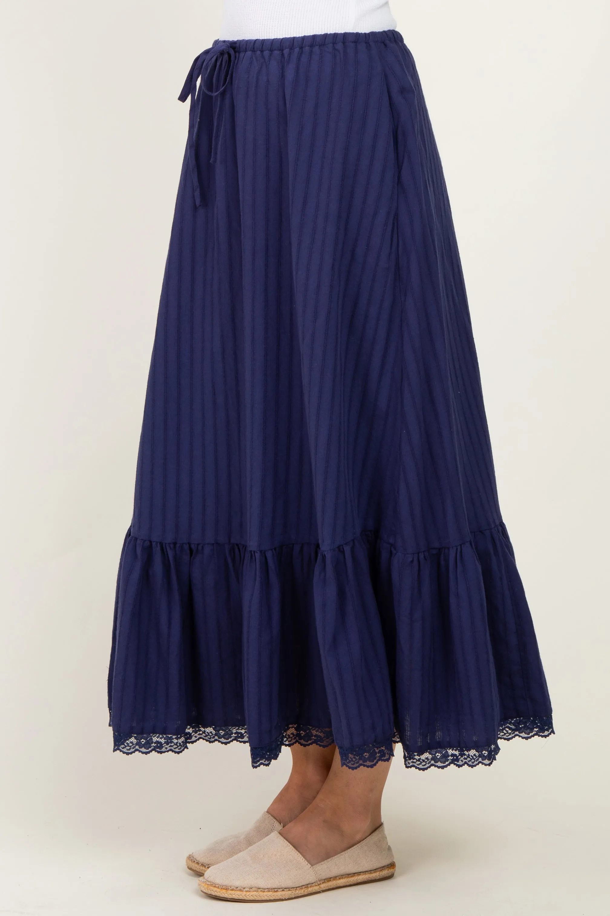 Navy Striped Lace Trim Midi Skirt sold by Pinkblush product image thumbnail 3