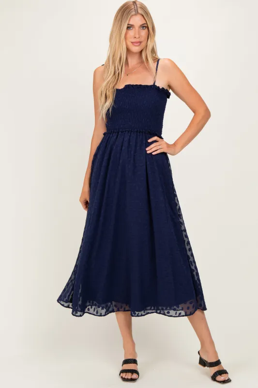 Navy Shoulder Tie Midi Dress made by Pinkblush