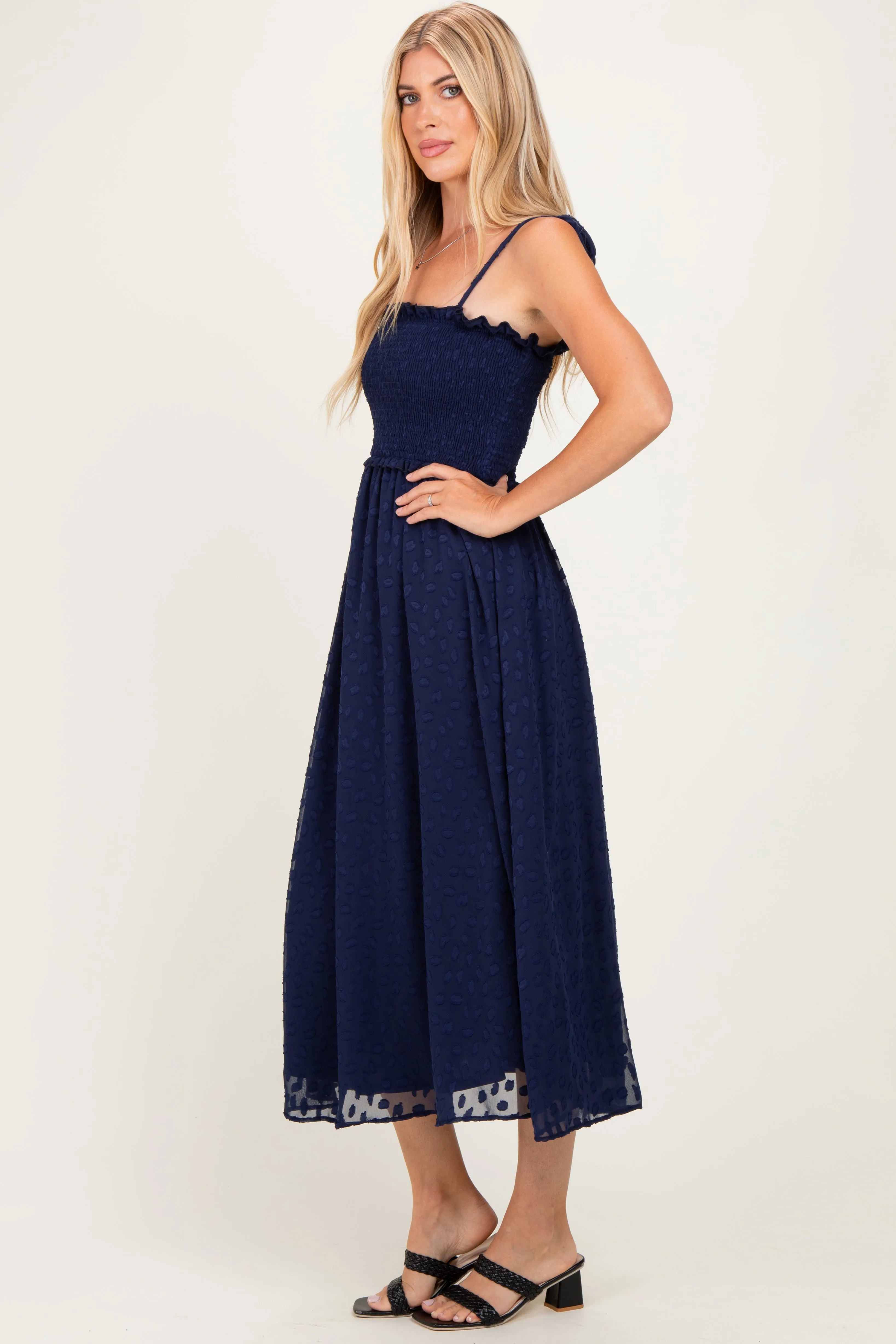 Navy Shoulder Tie Midi Dress sold by Pinkblush product image thumbnail 2