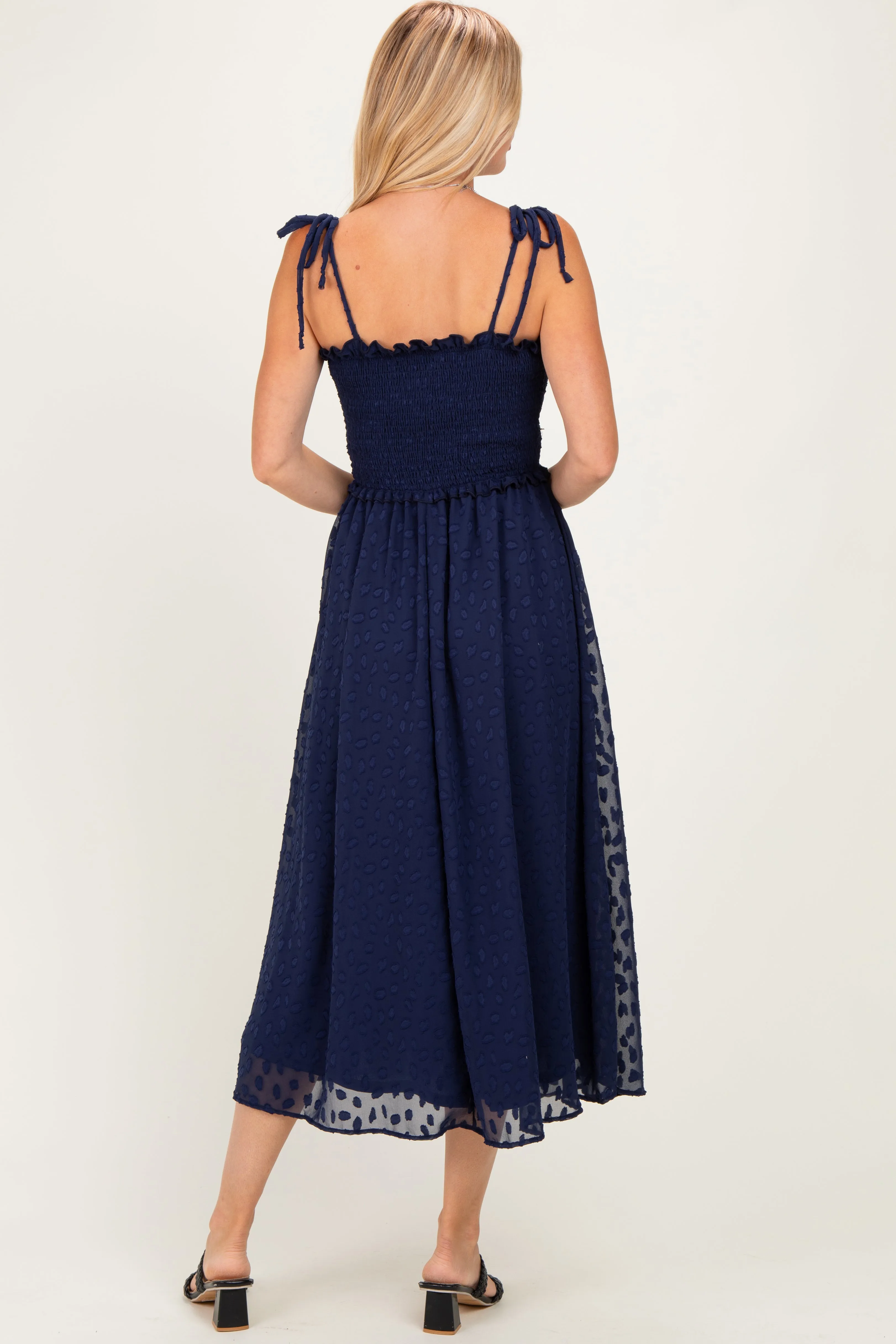 Navy Shoulder Tie Midi Dress sold by Pinkblush product image thumbnail 3