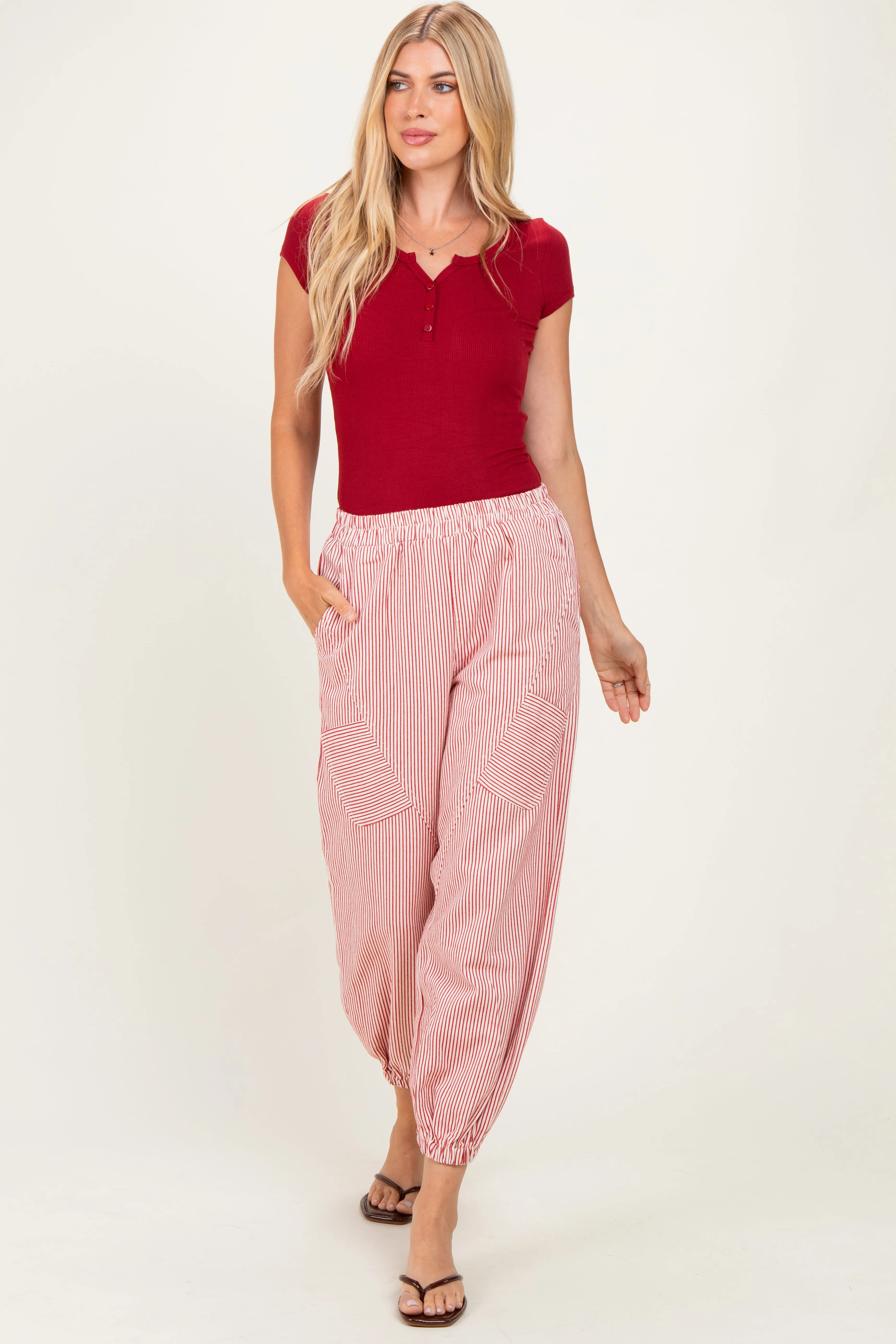 Red Striped Patch Pocket Pants sold by Pinkblush product image thumbnail 2