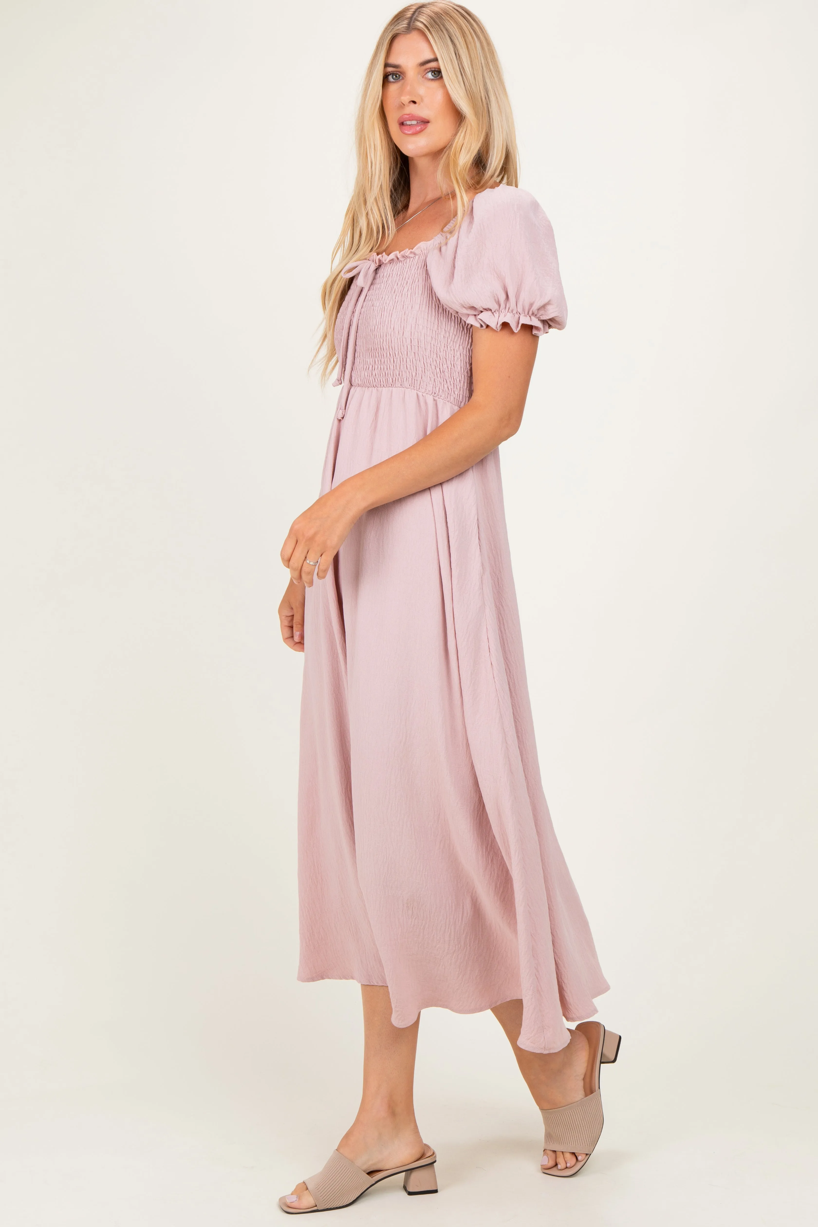 Mauve Square Neck Puff Sleeve Midi Dress sold by Pinkblush product image thumbnail 2