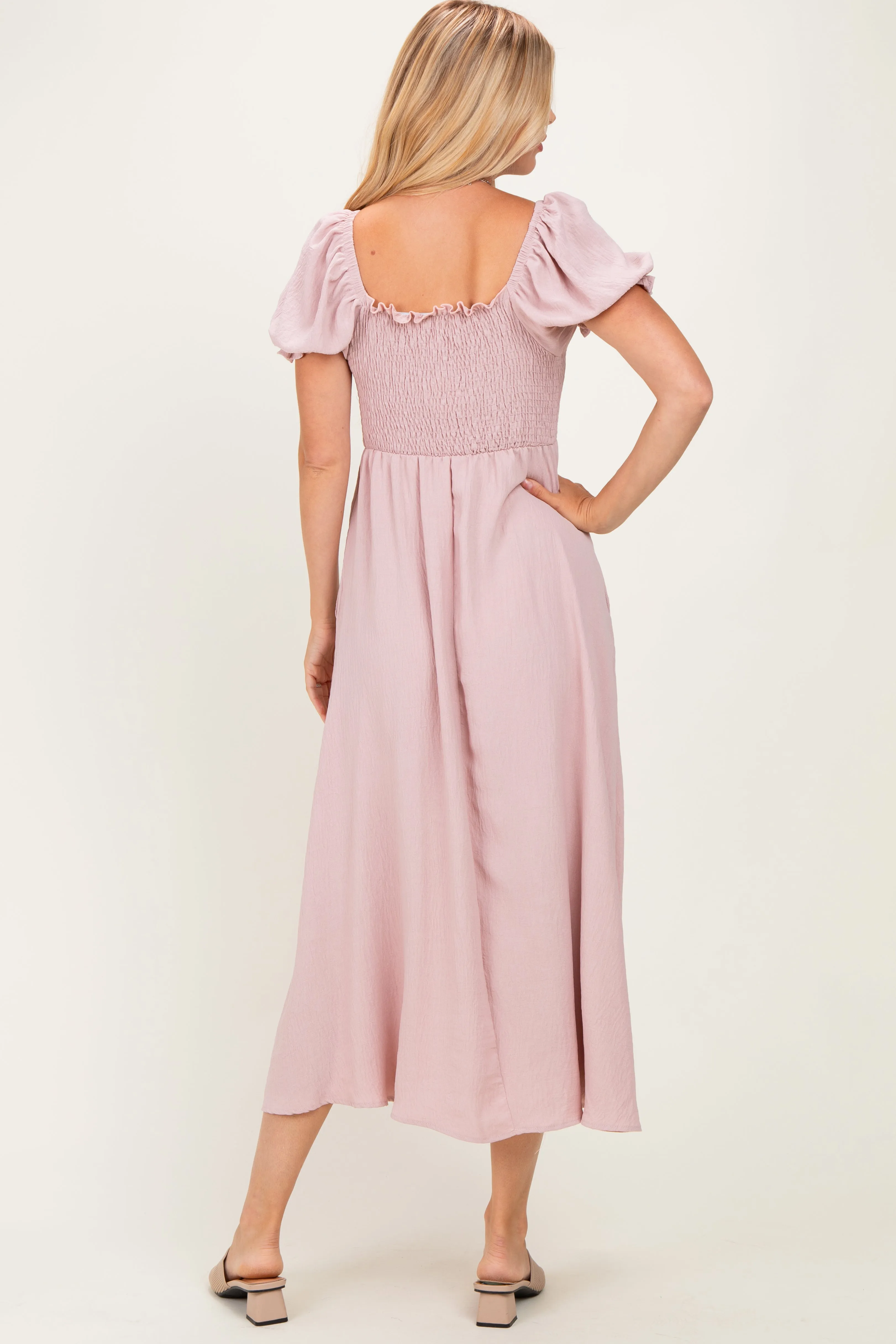 Mauve Square Neck Puff Sleeve Midi Dress sold by Pinkblush product image thumbnail 3