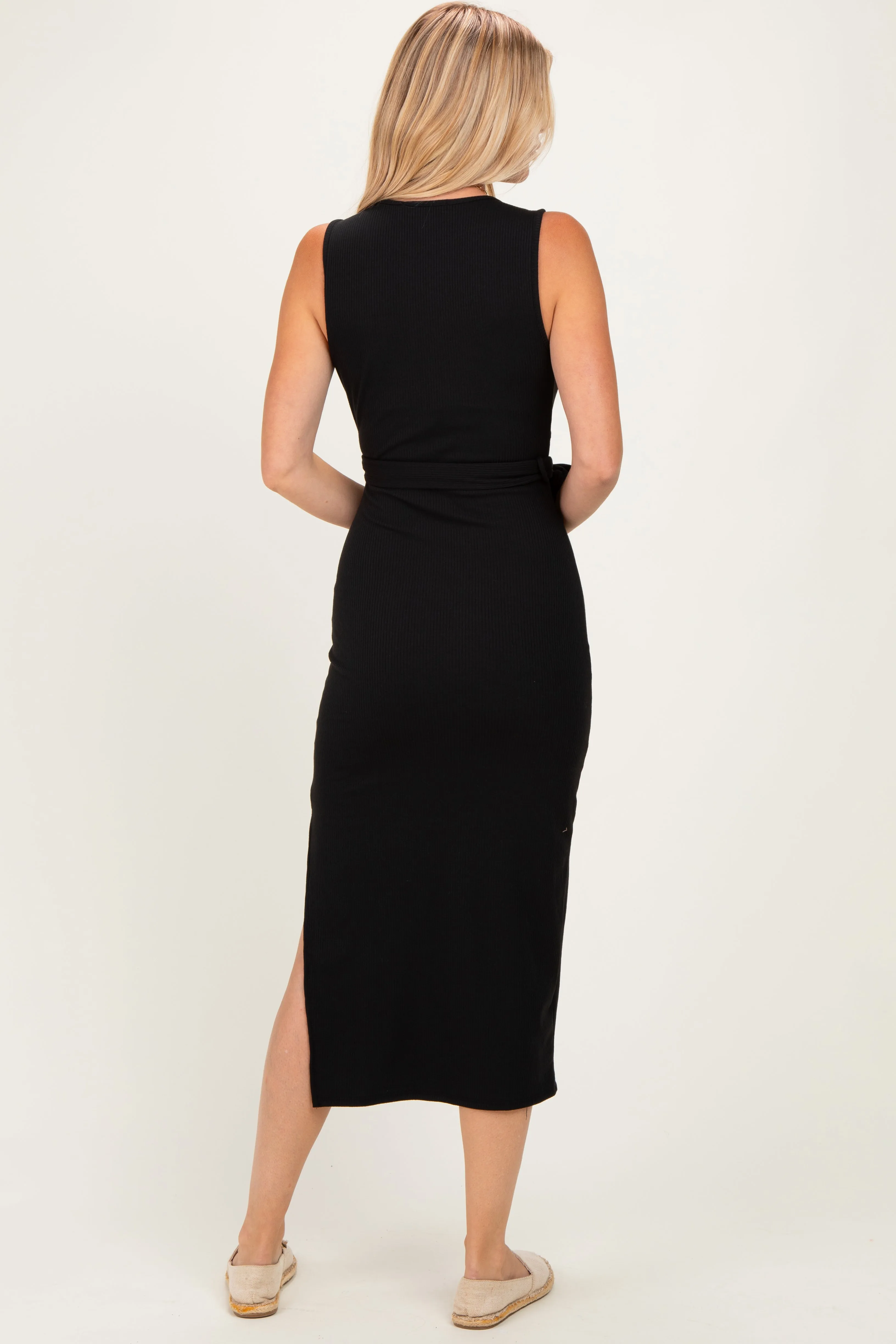 Black Sleeveless Wrap Midi Dress sold by Pinkblush product image thumbnail 3