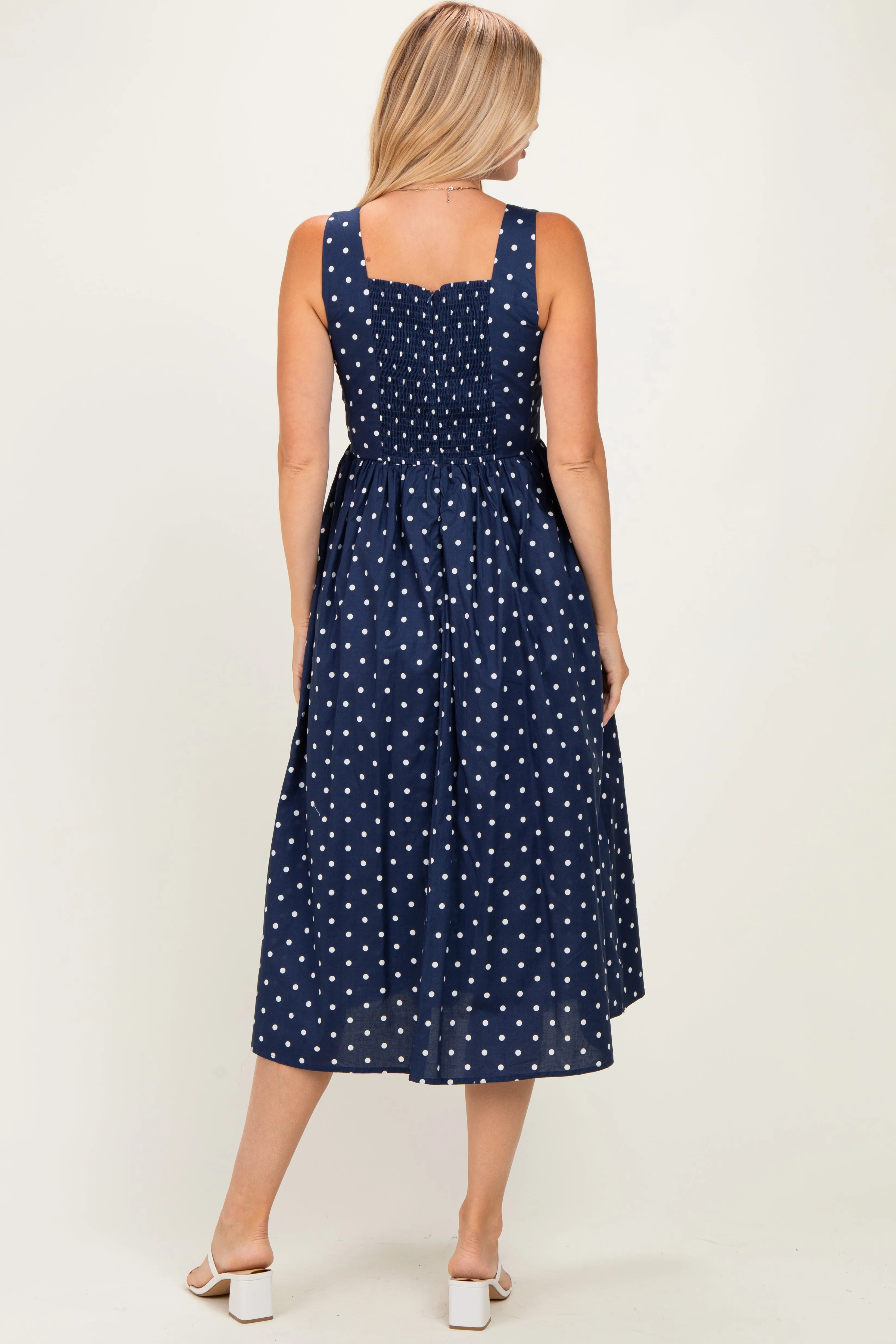 Navy Polka Dot Sleeveless Midi Dress sold by Pinkblush product image thumbnail 4