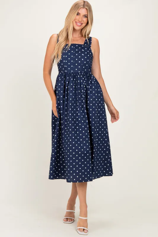 Navy Polka Dot Sleeveless Midi Dress made by entro
