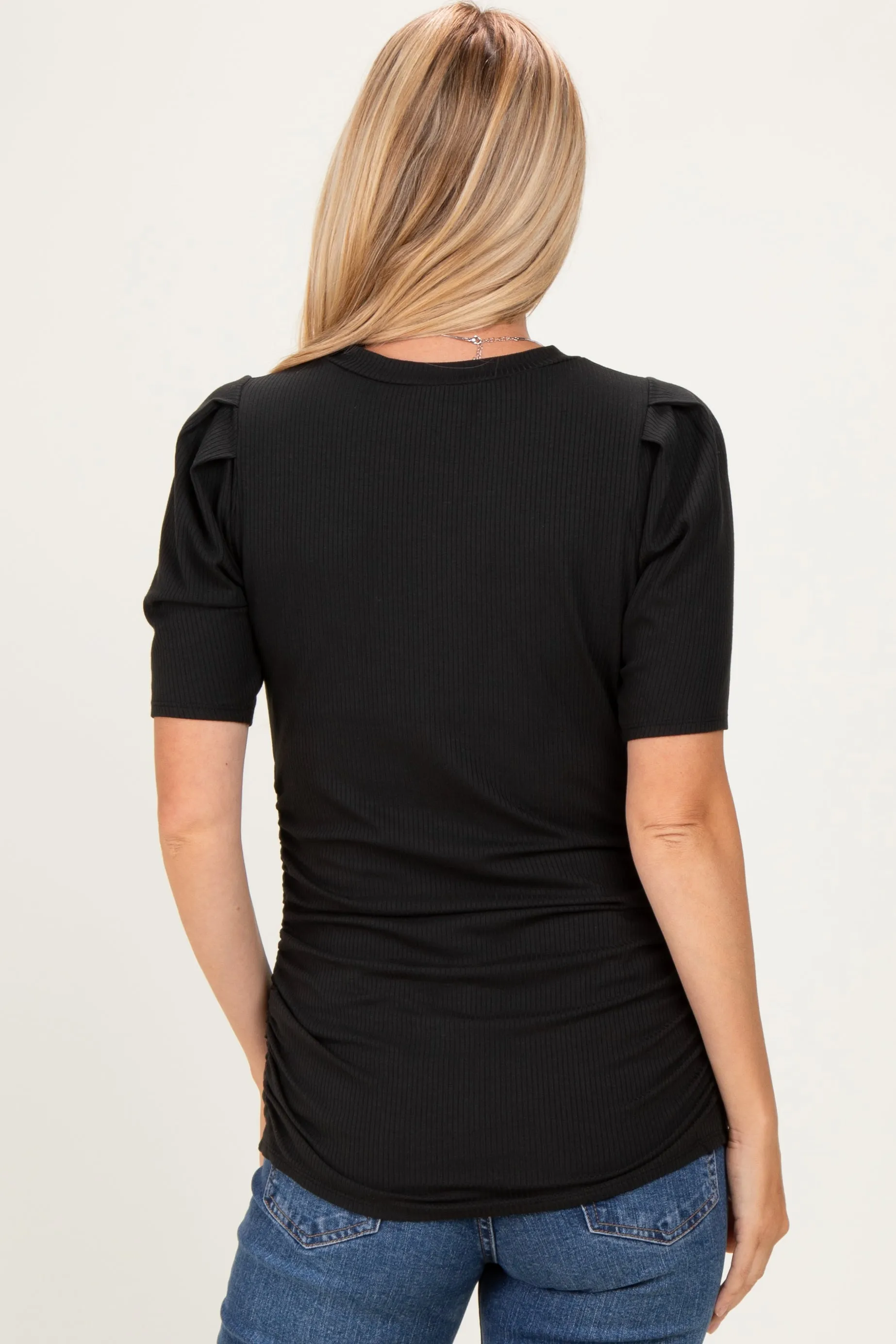 Black Ribbed Ruched Fitted Top sold by Pinkblush product image thumbnail 4