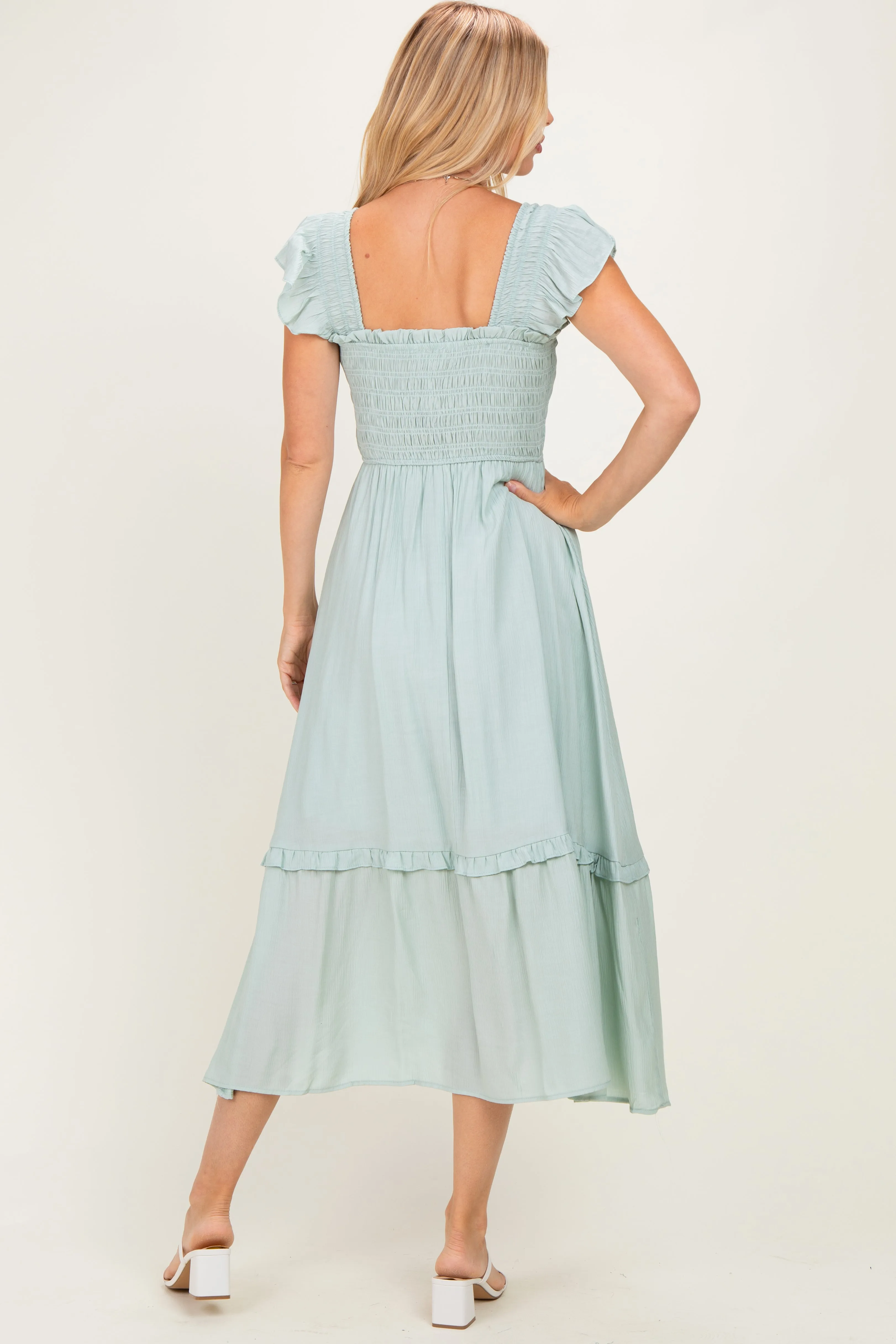 Light Blue Button Accent Smocked Ruffle Midi Dress sold by Pinkblush product image thumbnail 3