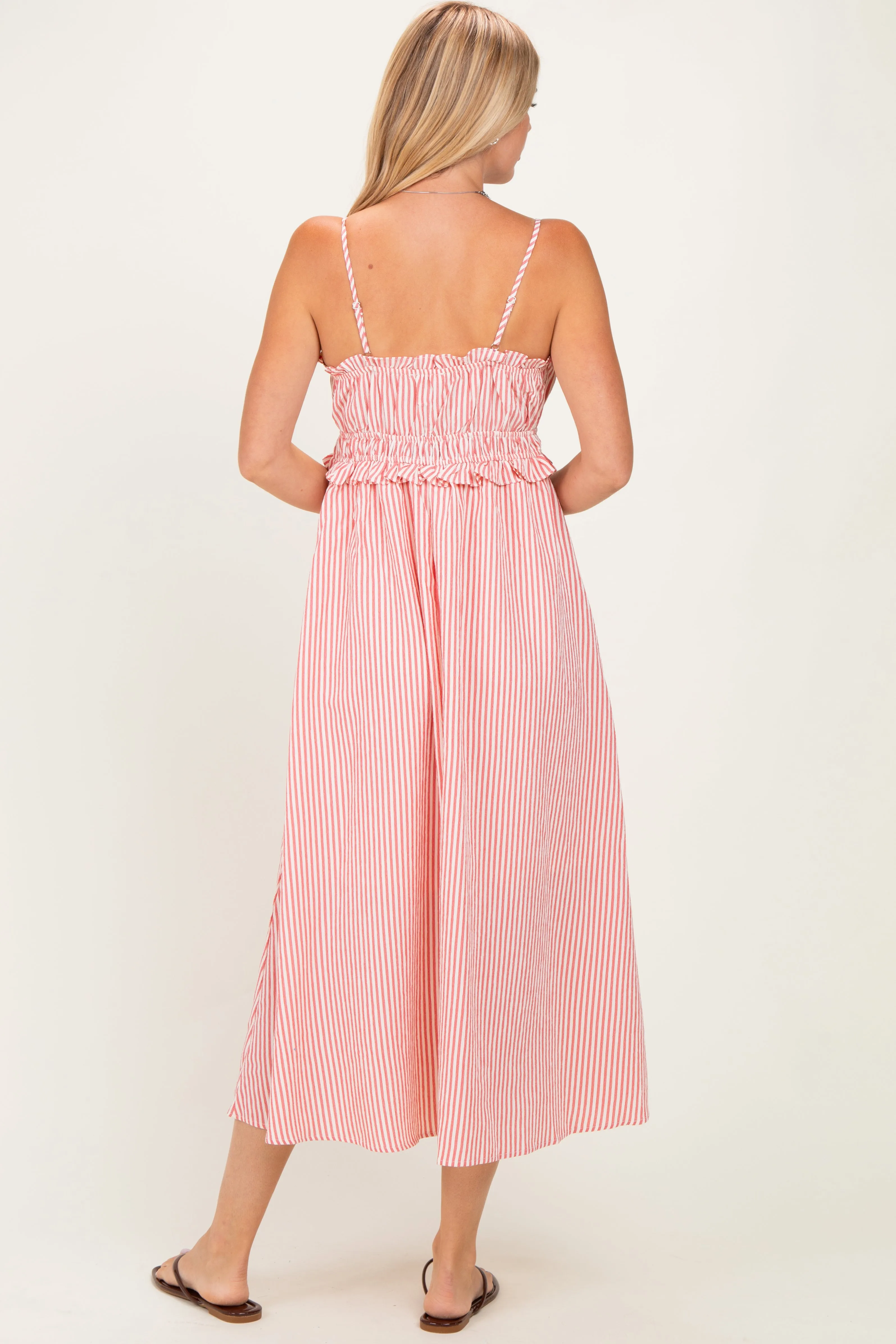 Red Striped Front Tie Cutout Ruffle Midi Dress sold by Pinkblush product image thumbnail 3