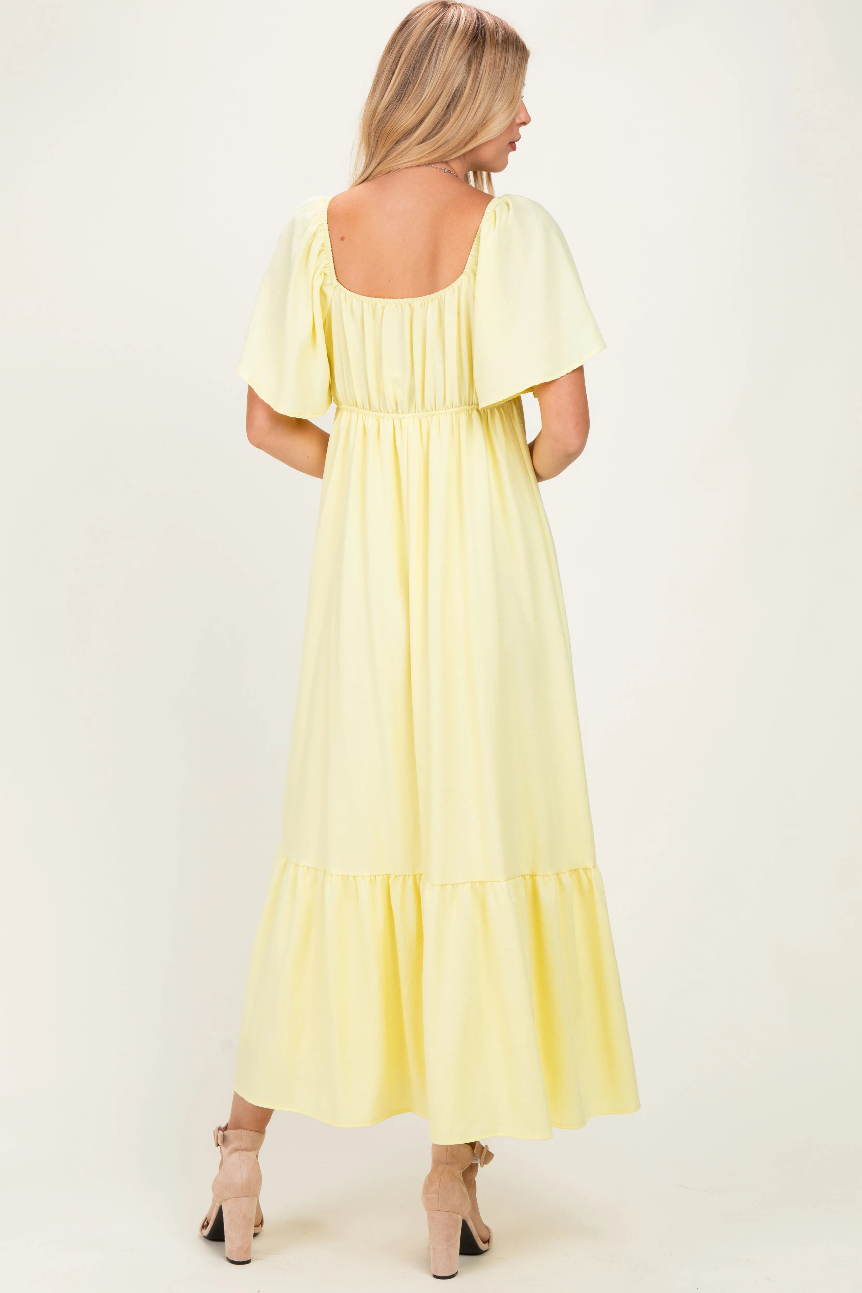 Yellow Flutter Sleeve Ruffle Hem Maxi Dress sold by Pinkblush product image thumbnail 3