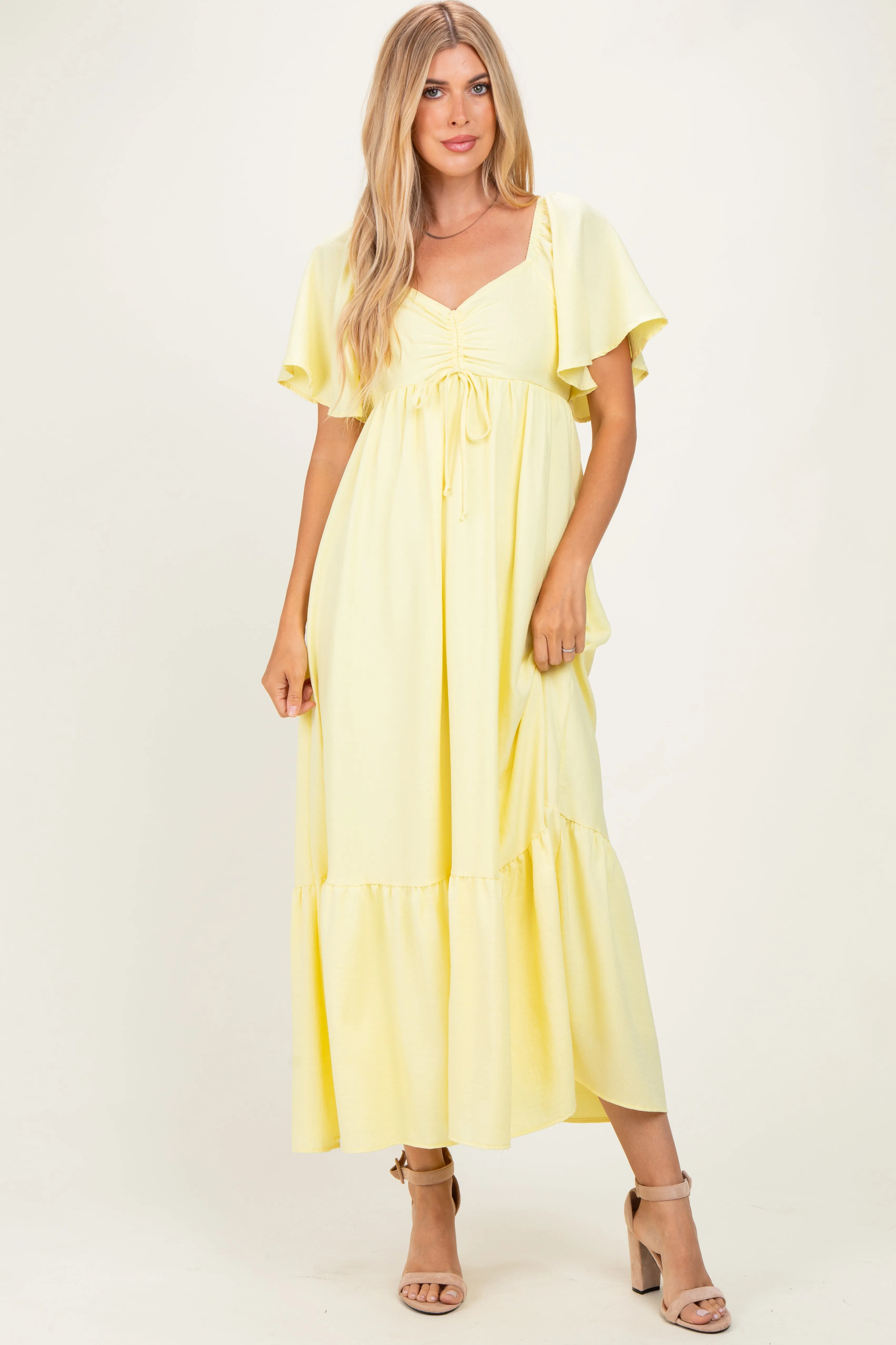 Yellow Flutter Sleeve Ruffle Hem Maxi Dress sold by Pinkblush