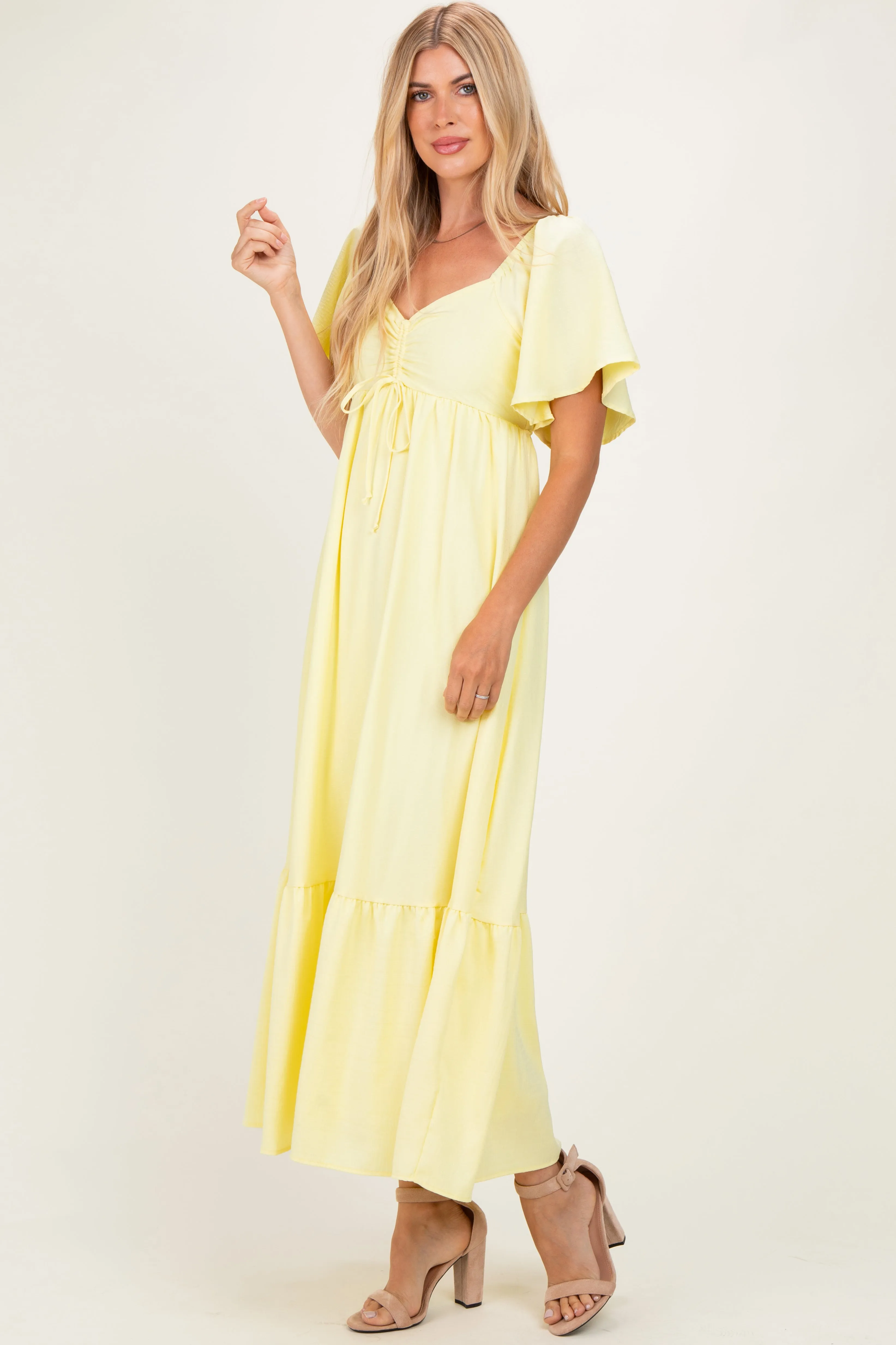 Yellow Flutter Sleeve Ruffle Hem Maxi Dress sold by Pinkblush product image thumbnail 2