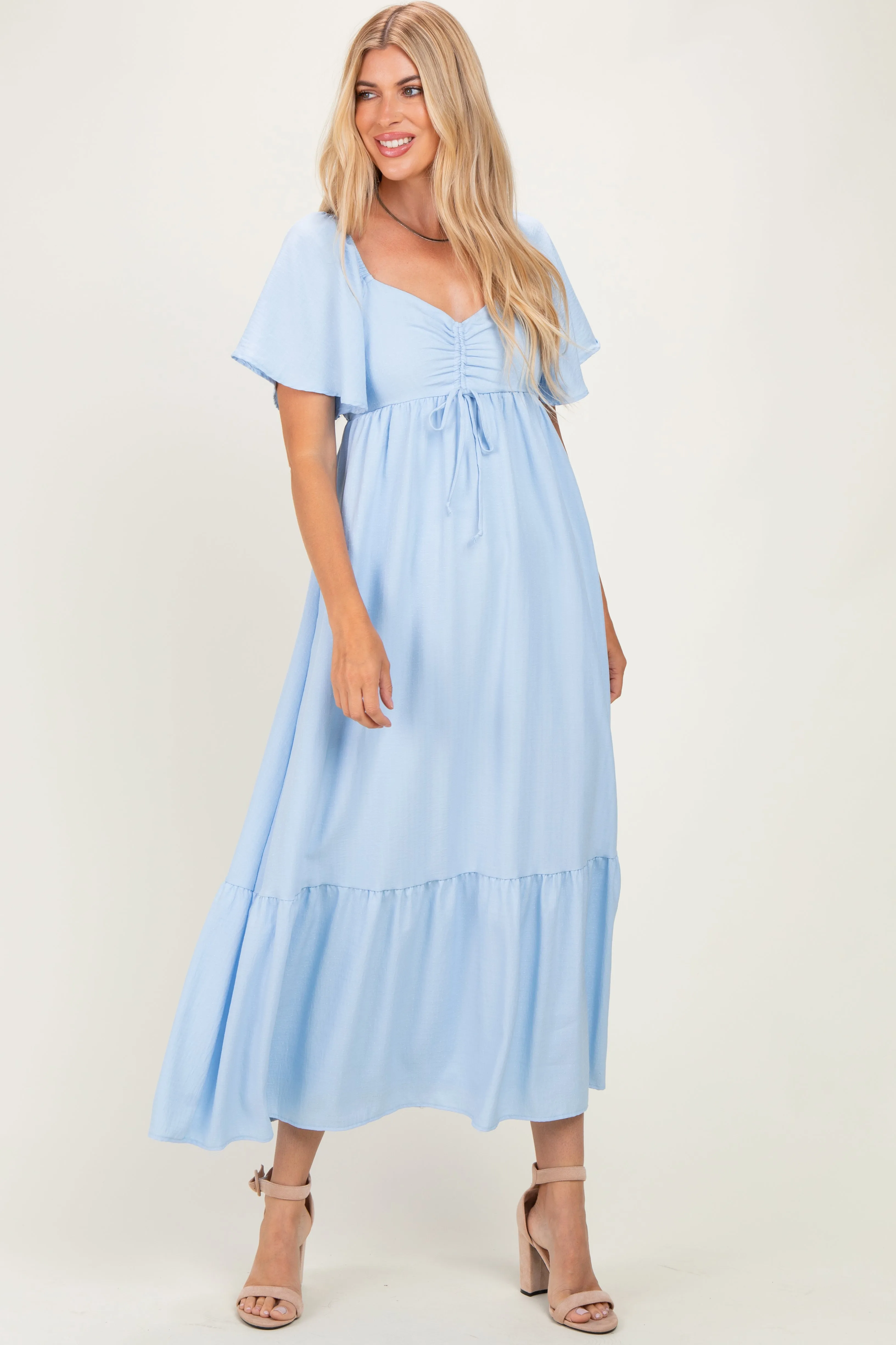 Light Blue Flutter Sleeve Ruffle Hem Maxi Dress sold by Pinkblush