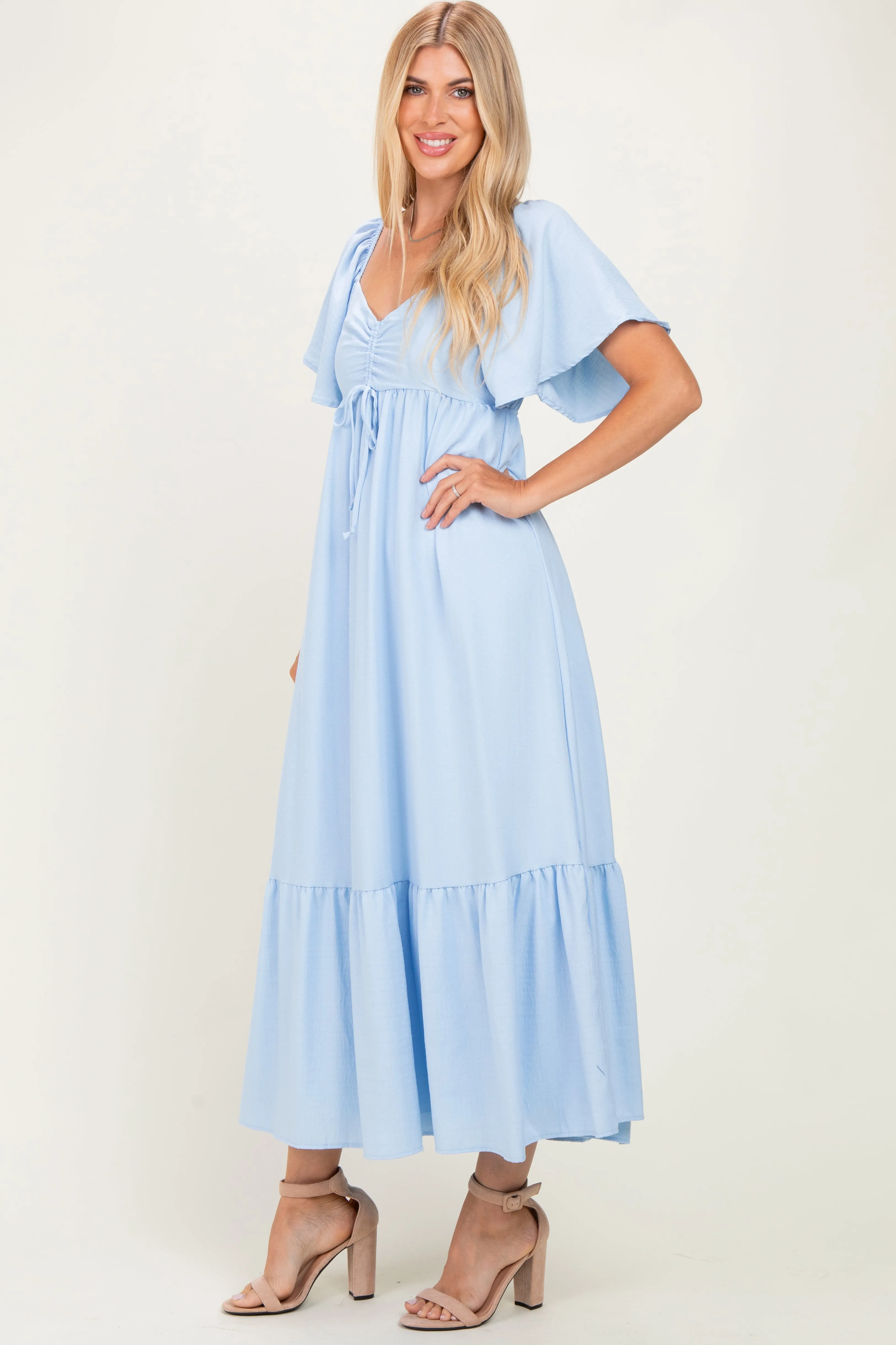 Light Blue Flutter Sleeve Ruffle Hem Maxi Dress sold by Pinkblush product image thumbnail 2