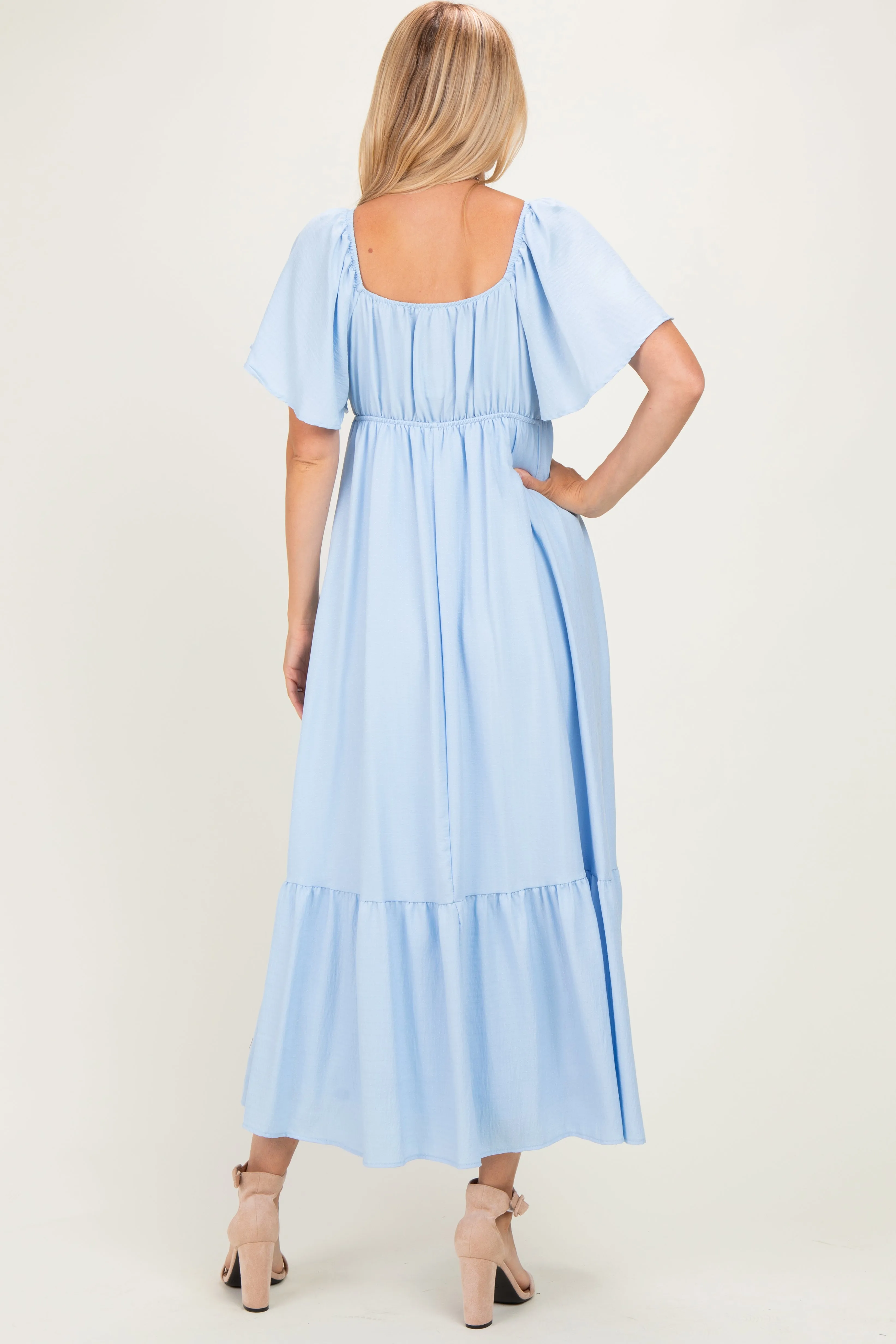 Light Blue Flutter Sleeve Ruffle Hem Maxi Dress sold by Pinkblush product image thumbnail 3