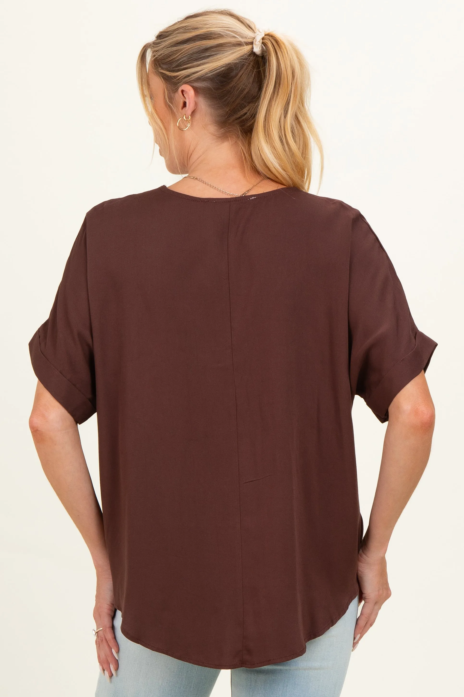 Brown V-Neck Pin-Tuck Detail Maternity Top sold by Pinkblush product image thumbnail 3