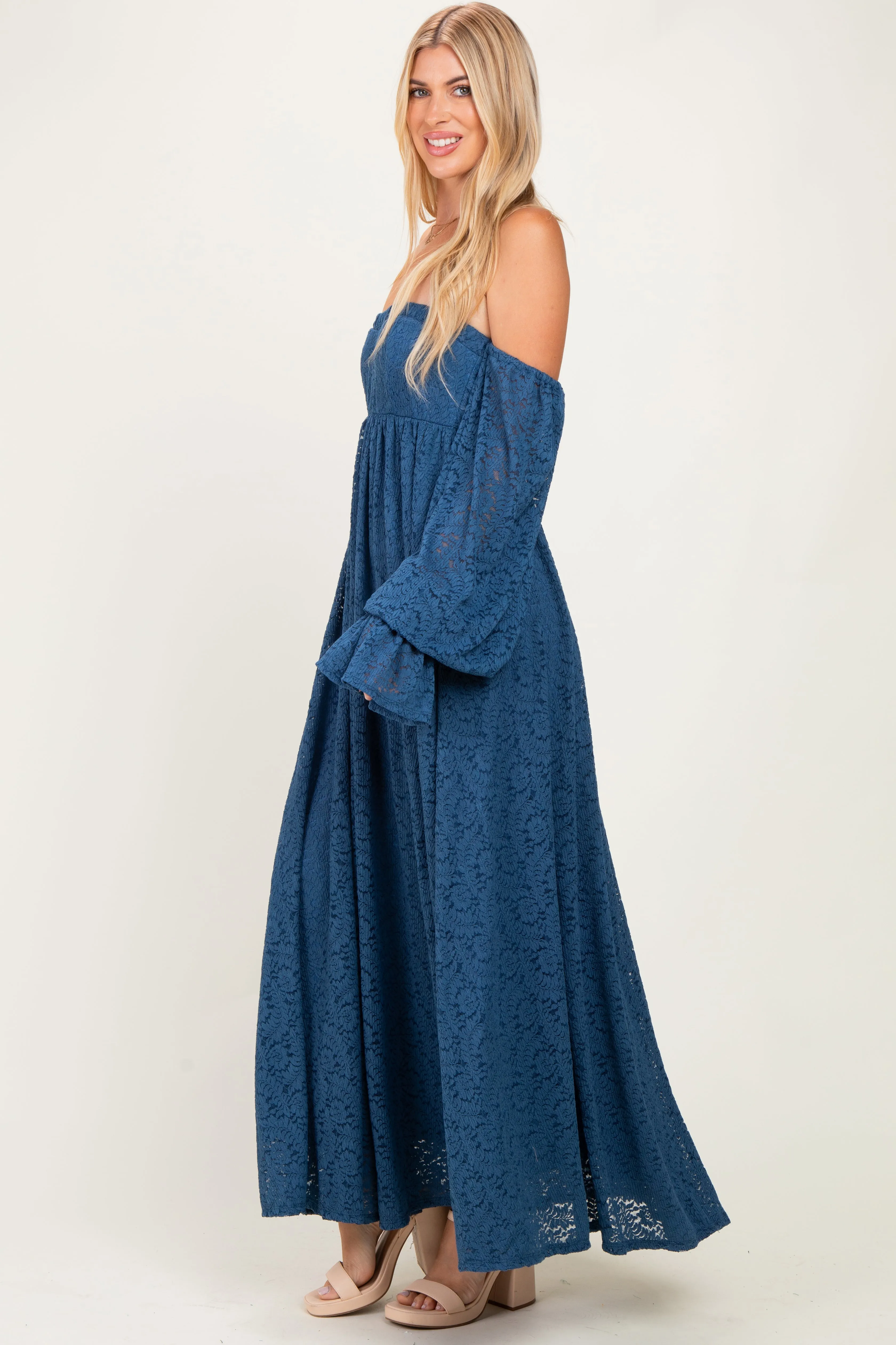 Blue Lace Floral Long Sleeve Photoshoot Gown/Dress sold by Pinkblush product image thumbnail 3