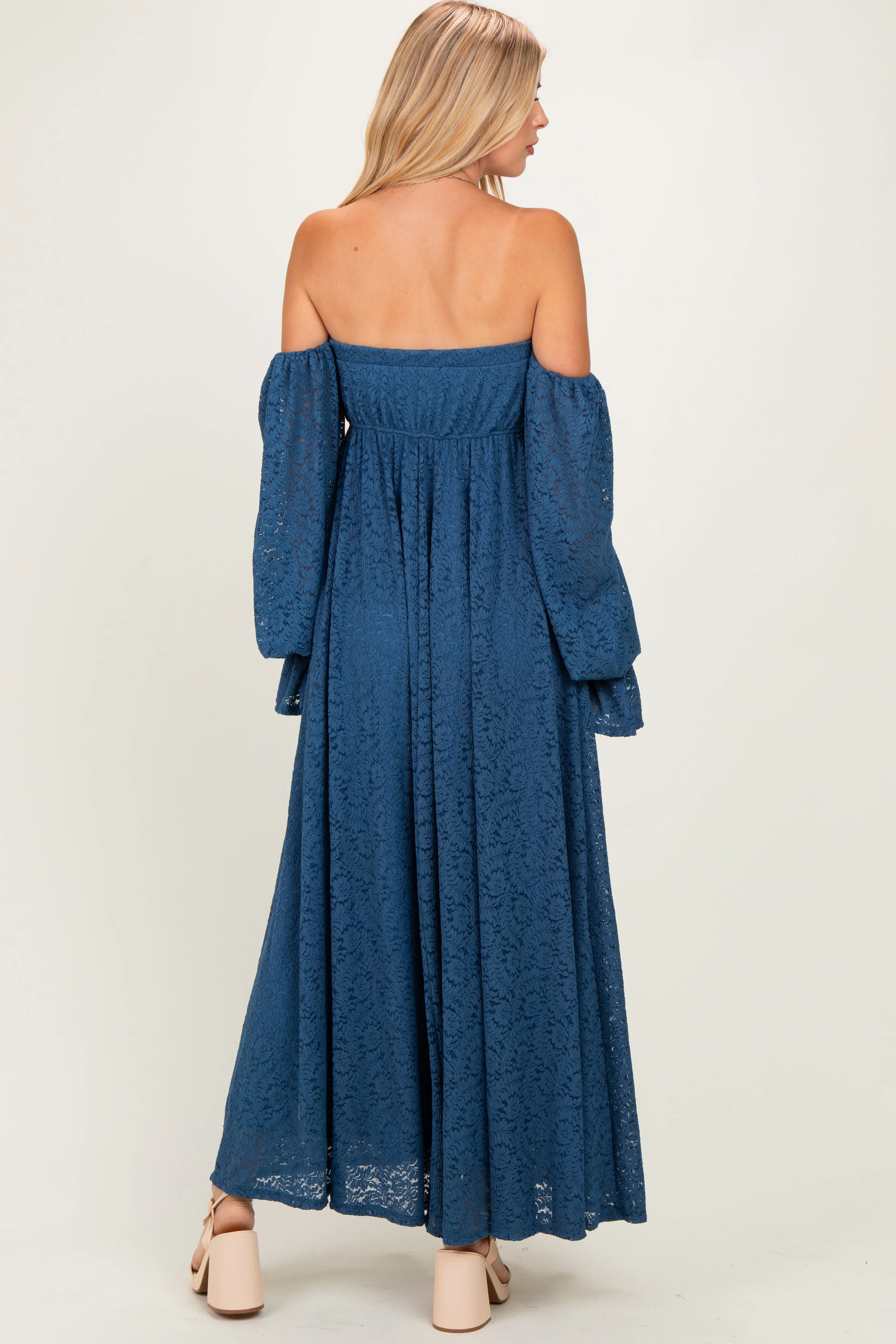 Blue Lace Floral Long Sleeve Photoshoot Gown/Dress sold by Pinkblush product image thumbnail 4