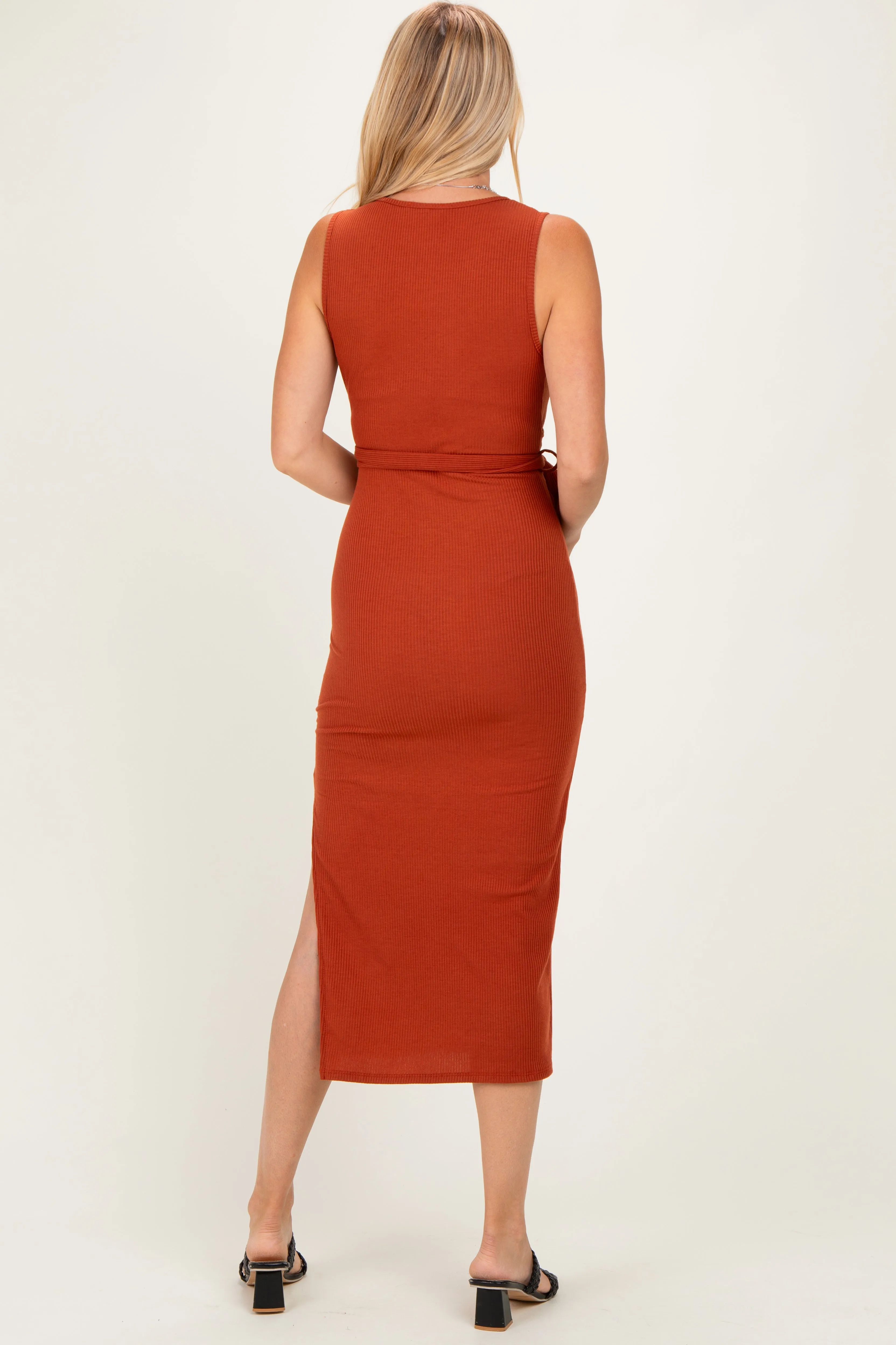 Rust Sleeveless Wrap Midi Dress sold by Pinkblush product image thumbnail 3