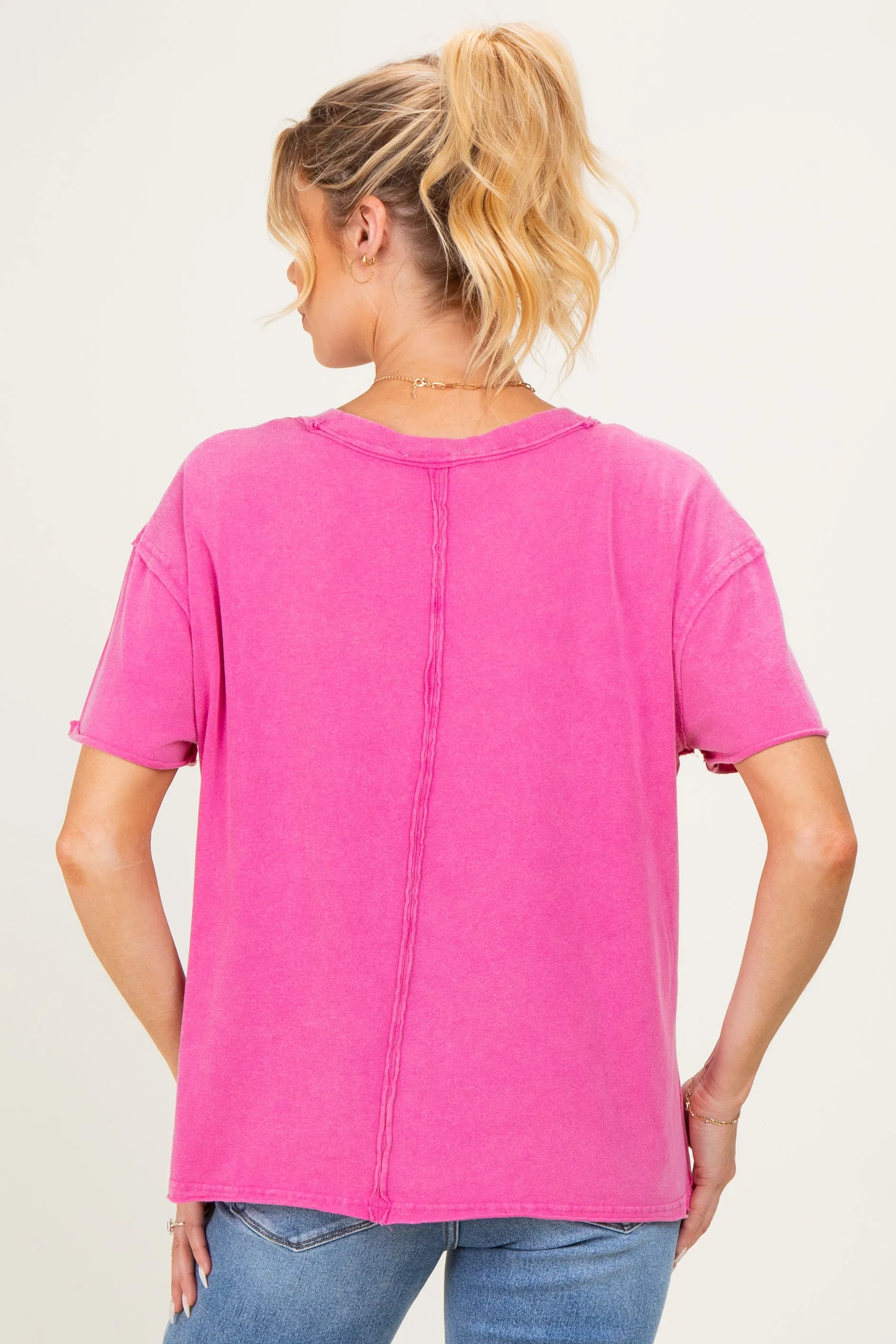 Fuchsia Washed V-Neck Oversized Maternity Tee sold by Pinkblush product image thumbnail 4