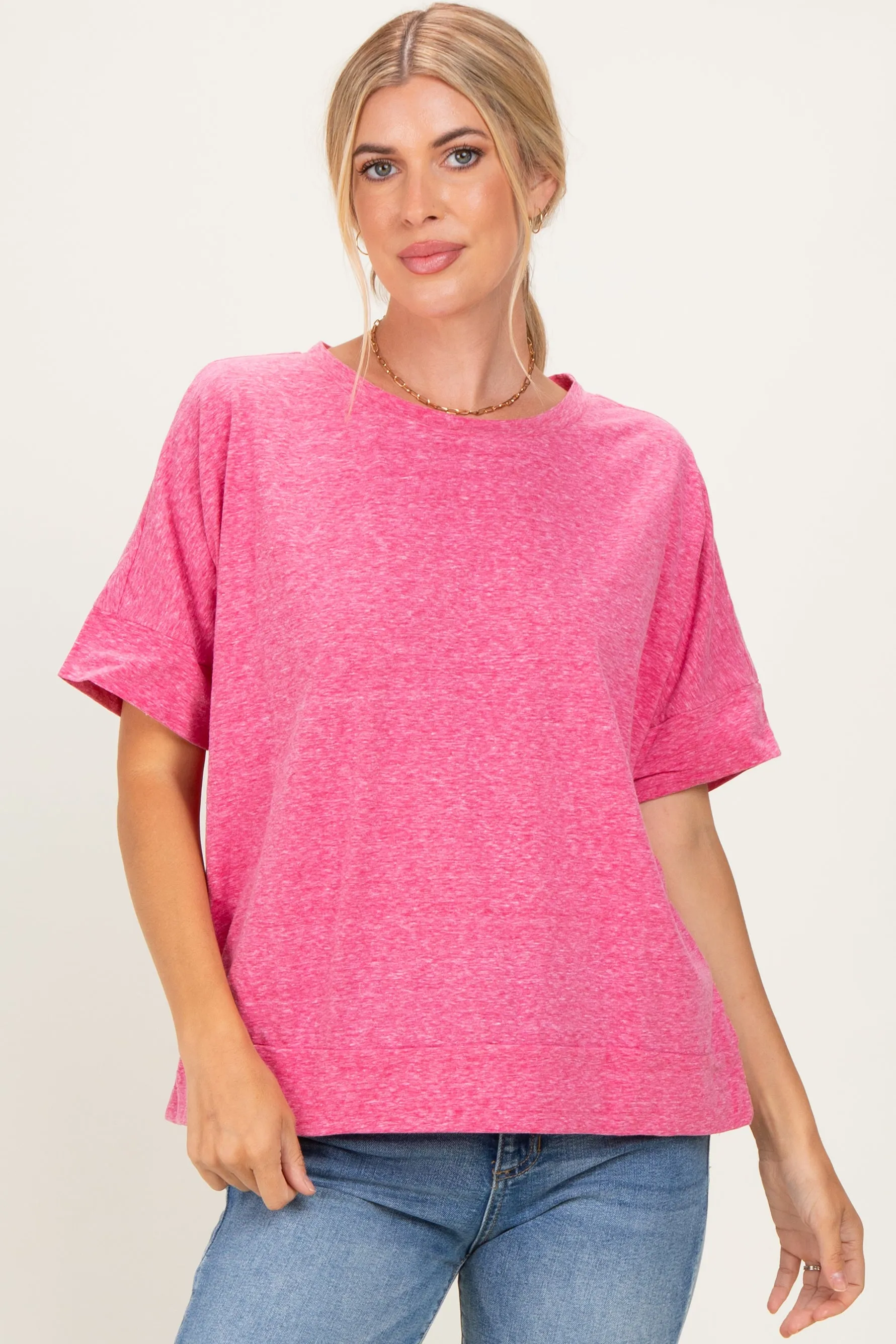 Fuchsia Oversized Short Sleeve Top sold by Pinkblush