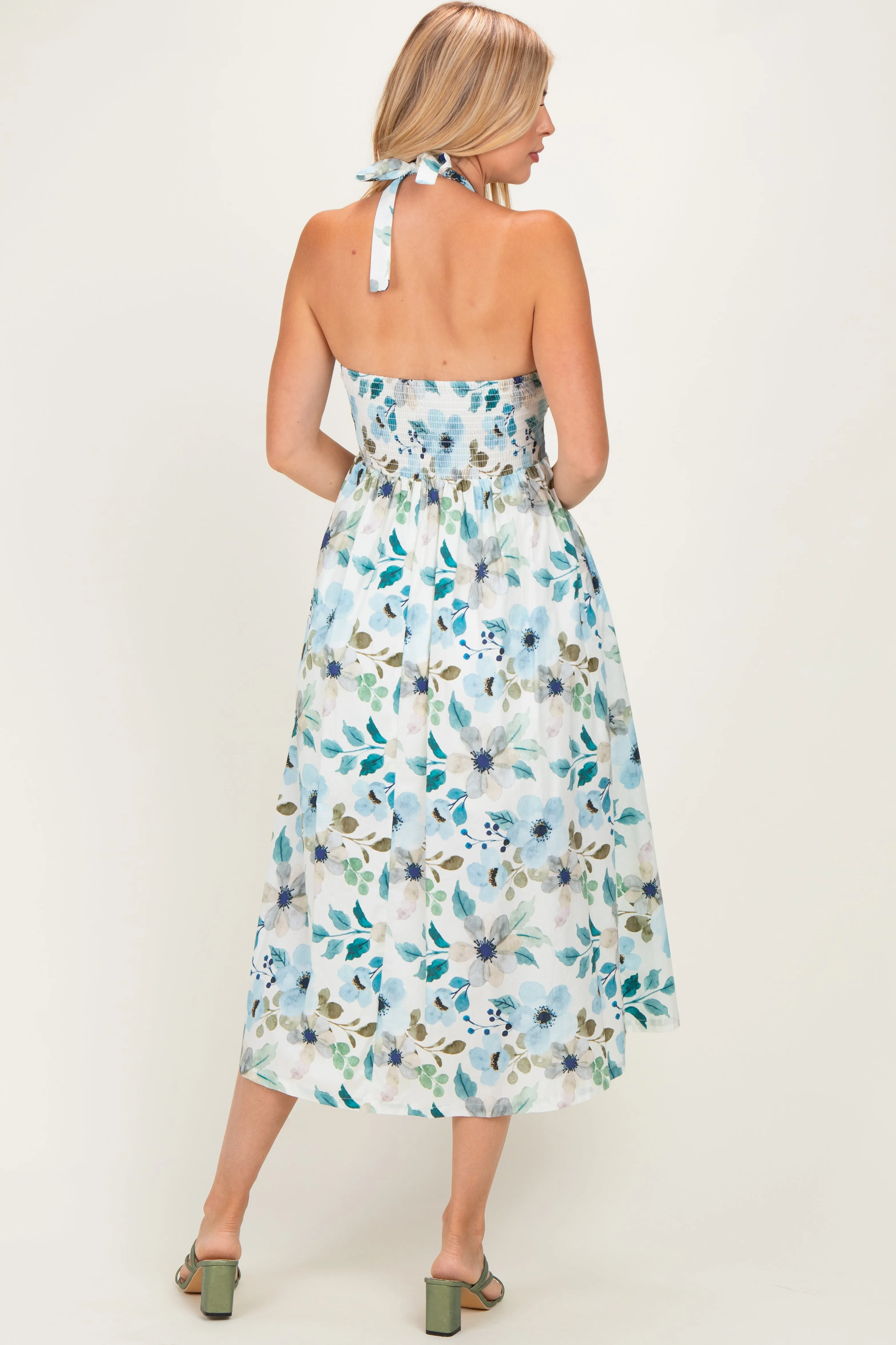 Off White Floral Halter Midi Dress sold by Pinkblush product image thumbnail 3