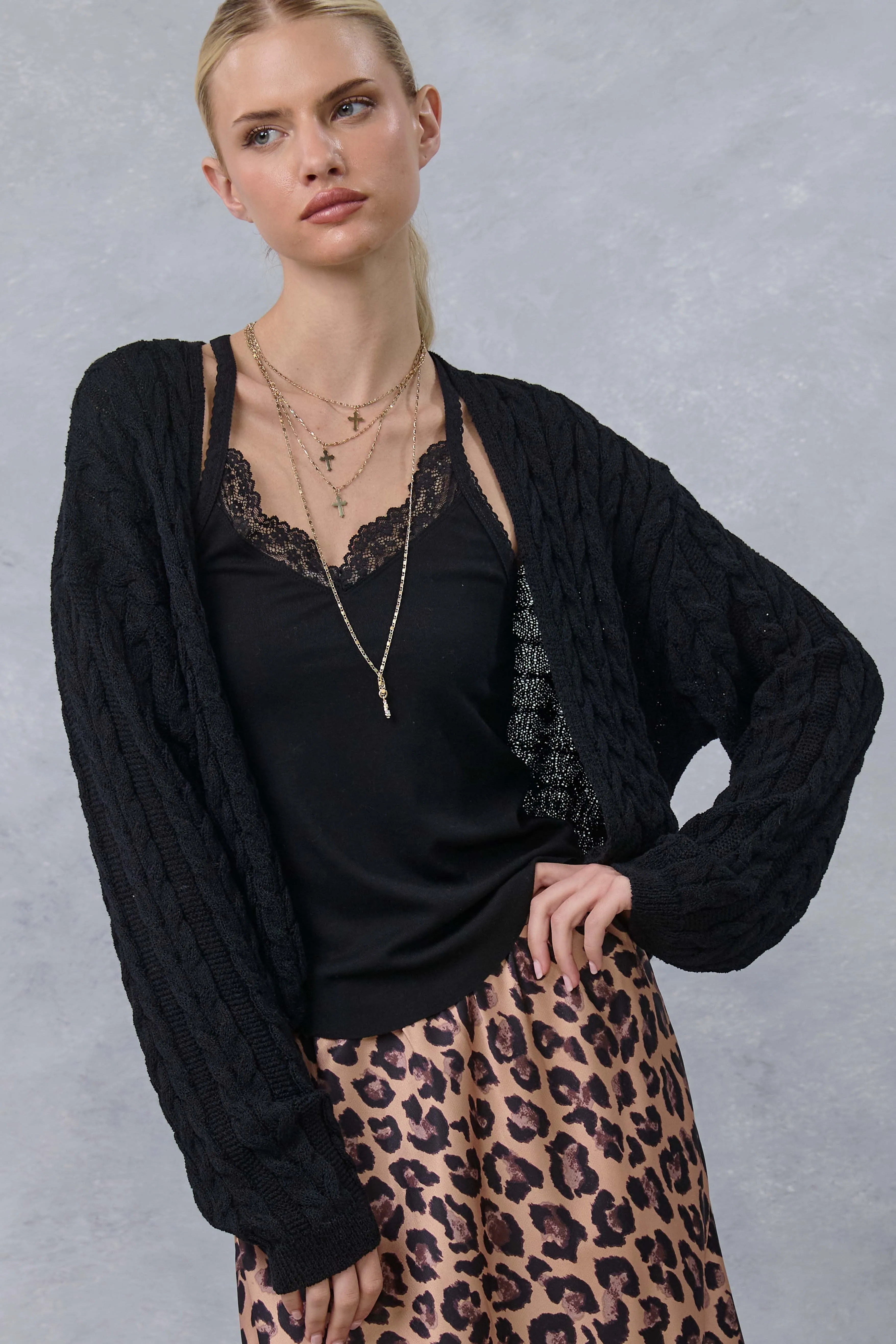 Black Dolman Sleeve Boho Cable Knit Maternity Cardigan sold by Pinkblush product image thumbnail 5