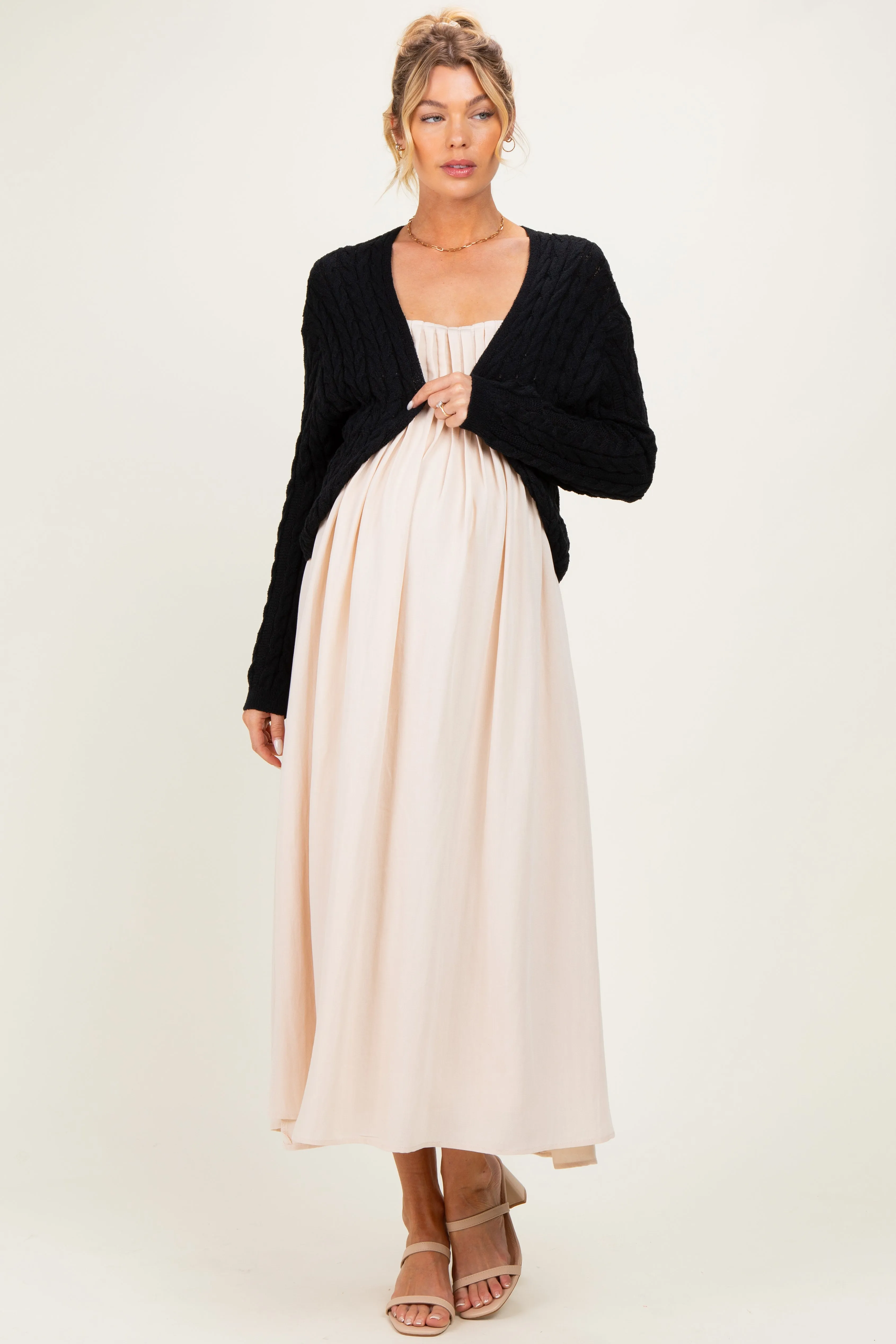 Black Dolman Sleeve Boho Cable Knit Maternity Cardigan sold by Pinkblush product image thumbnail 2