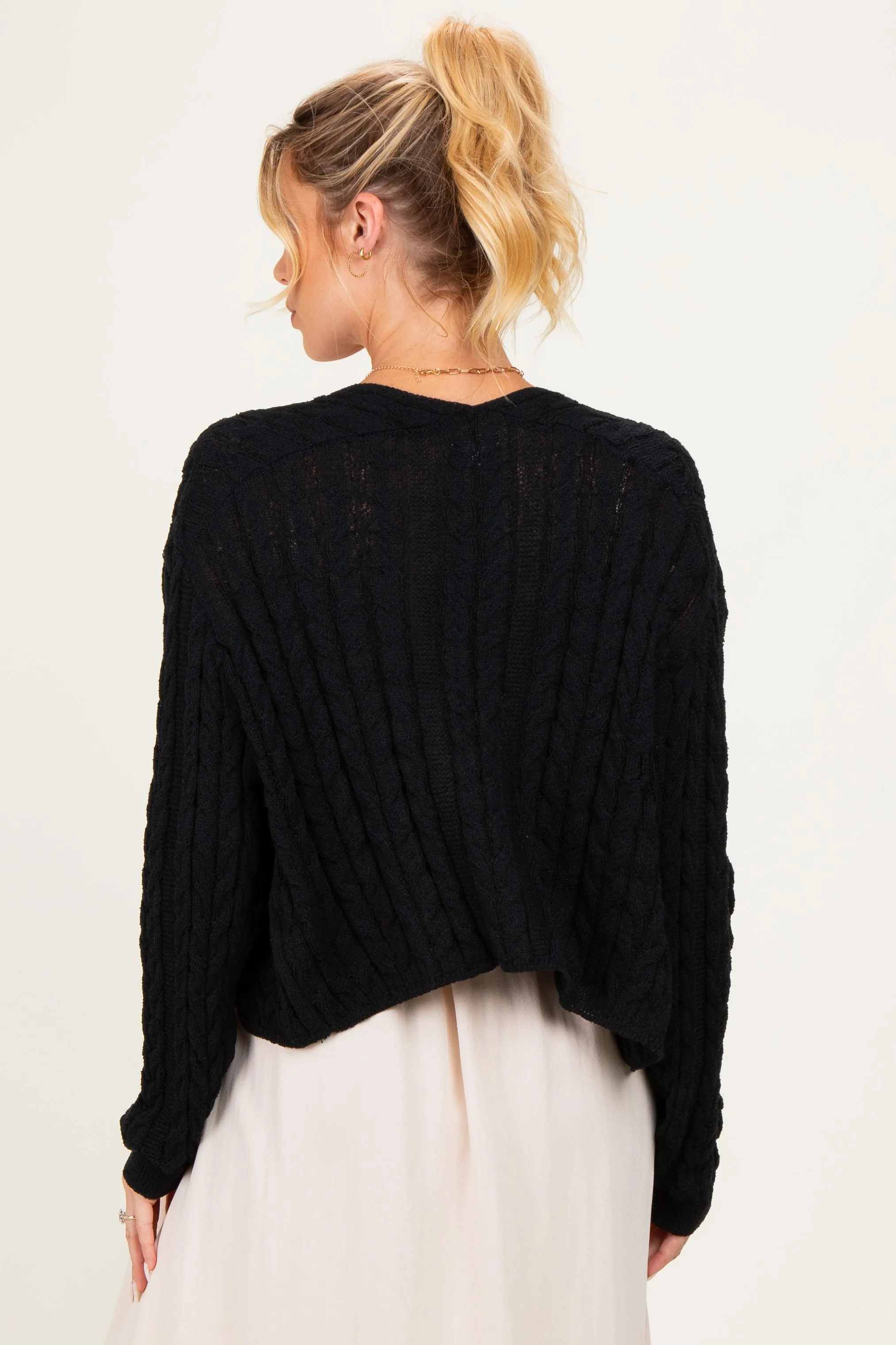 Black Dolman Sleeve Boho Cable Knit Maternity Cardigan sold by Pinkblush product image thumbnail 4