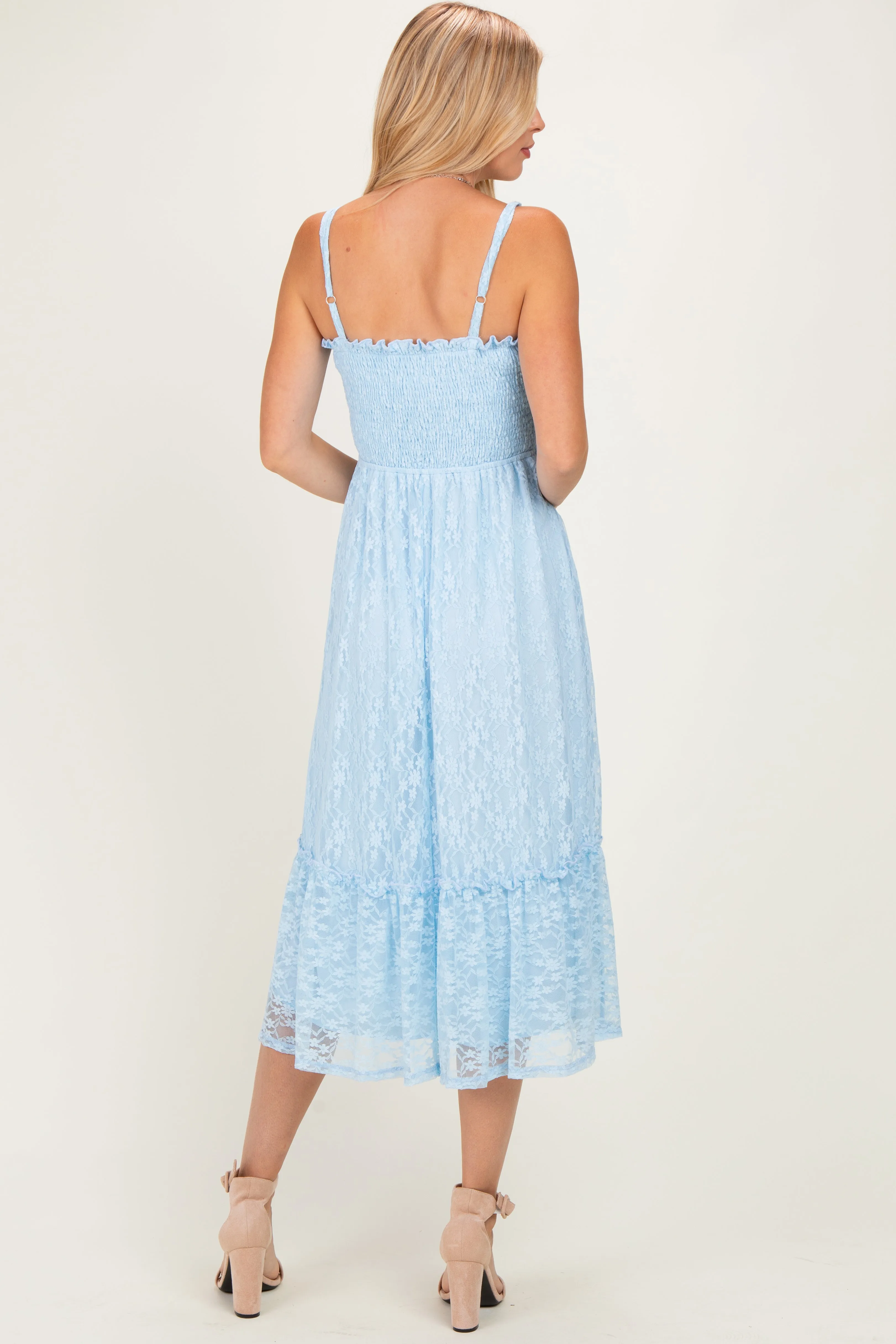 Light Blue Sleeveless Lace Maxi Dress sold by Pinkblush product image thumbnail 4