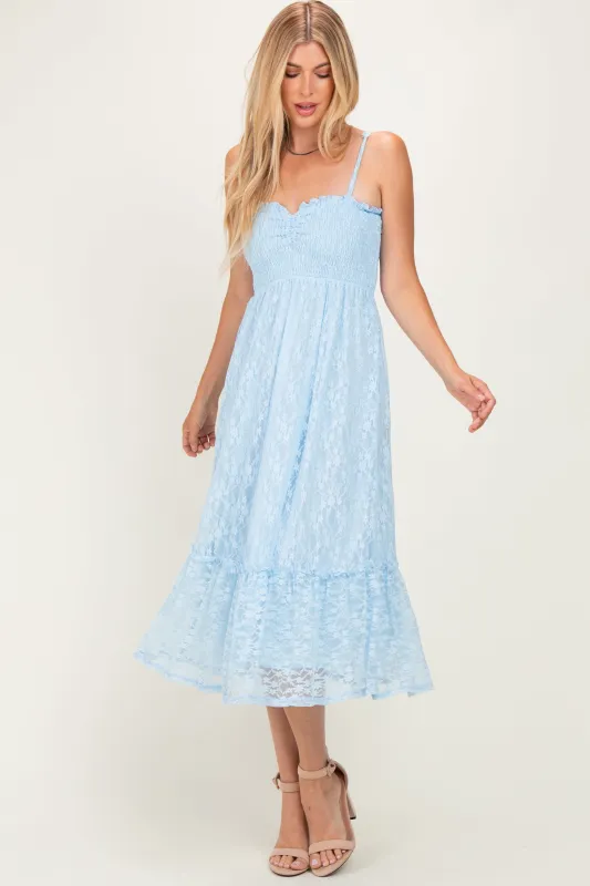 Light Blue Sleeveless Lace Maxi Dress made by Pinkblush