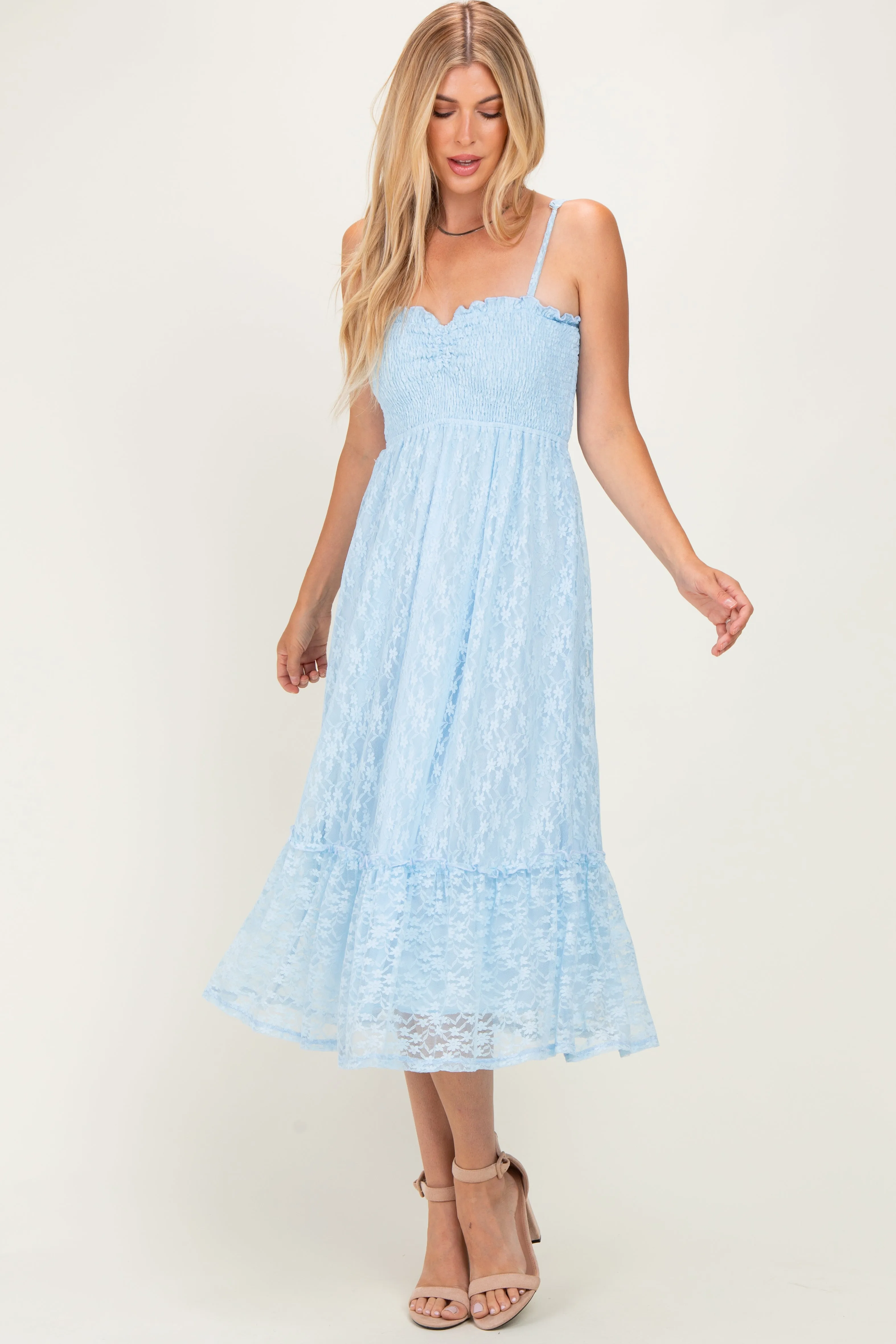 Light Blue Sleeveless Lace Maxi Dress sold by Pinkblush