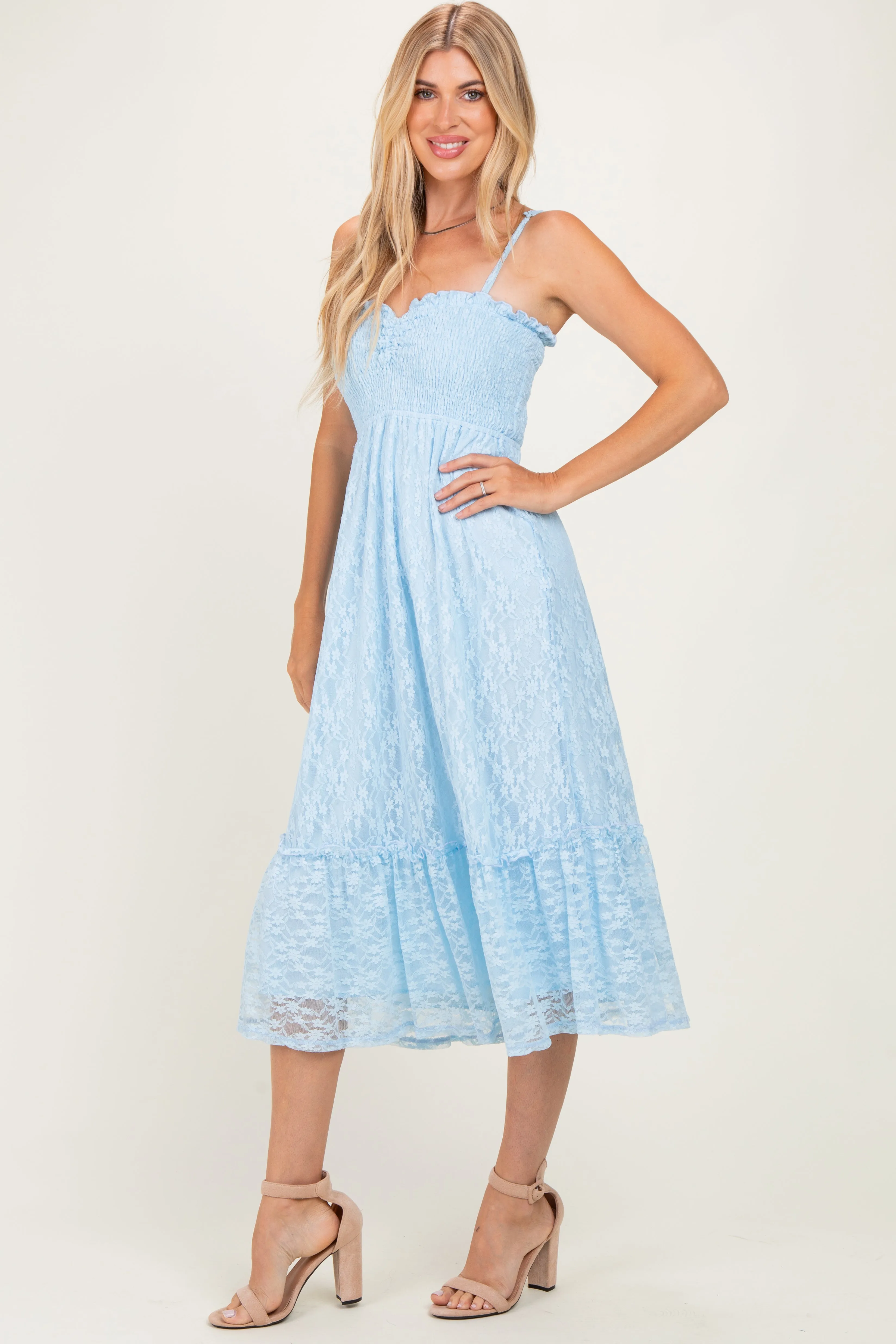 Light Blue Sleeveless Lace Maxi Dress sold by Pinkblush product image thumbnail 3