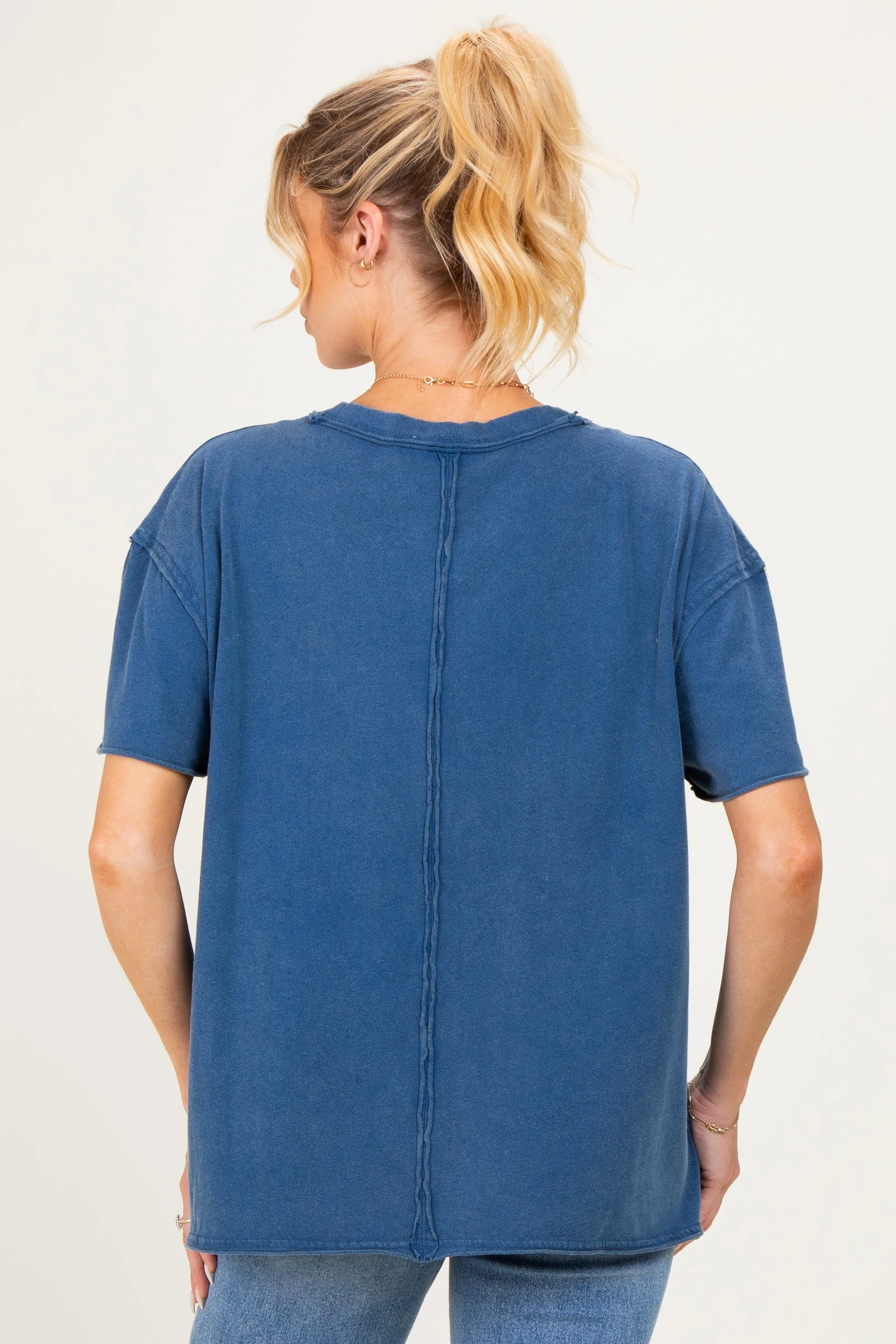 Navy Washed V-Neck Oversized Maternity Tee sold by Pinkblush product image thumbnail 2