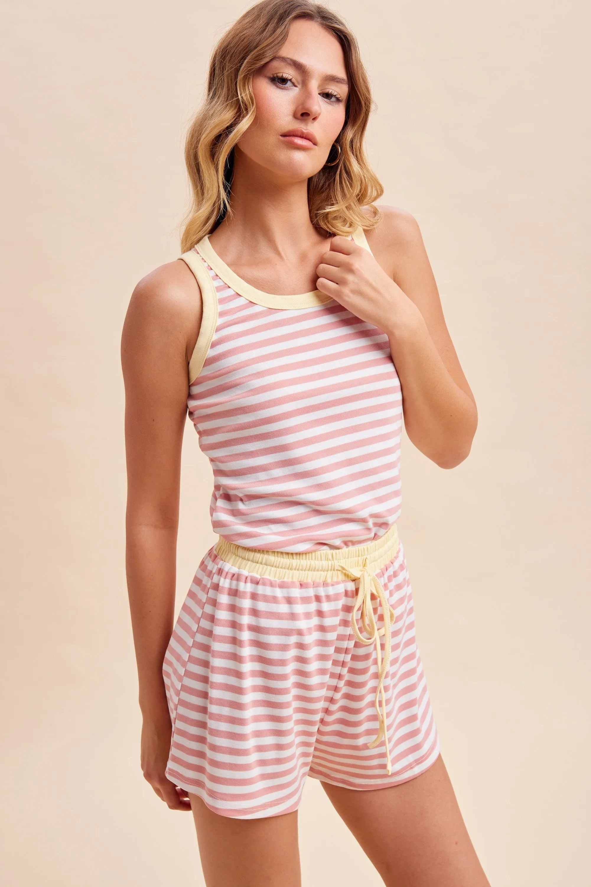 Blush Striped Solid Trim Tank Short Set sold by Pinkblush product image thumbnail 2
