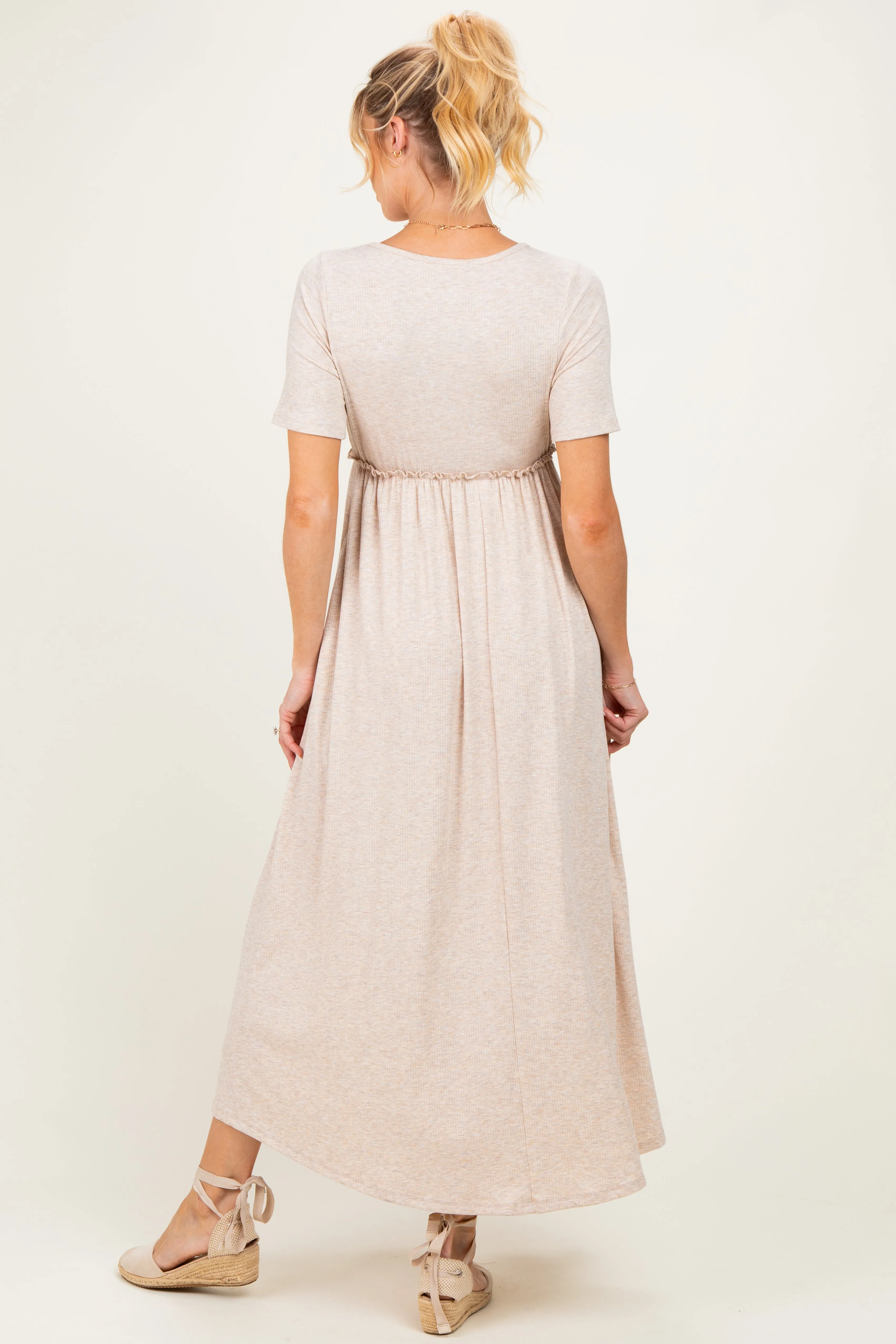 Oatmeal Short Sleeve V-Neck Maternity Maxi Dress sold by Pinkblush product image thumbnail 3
