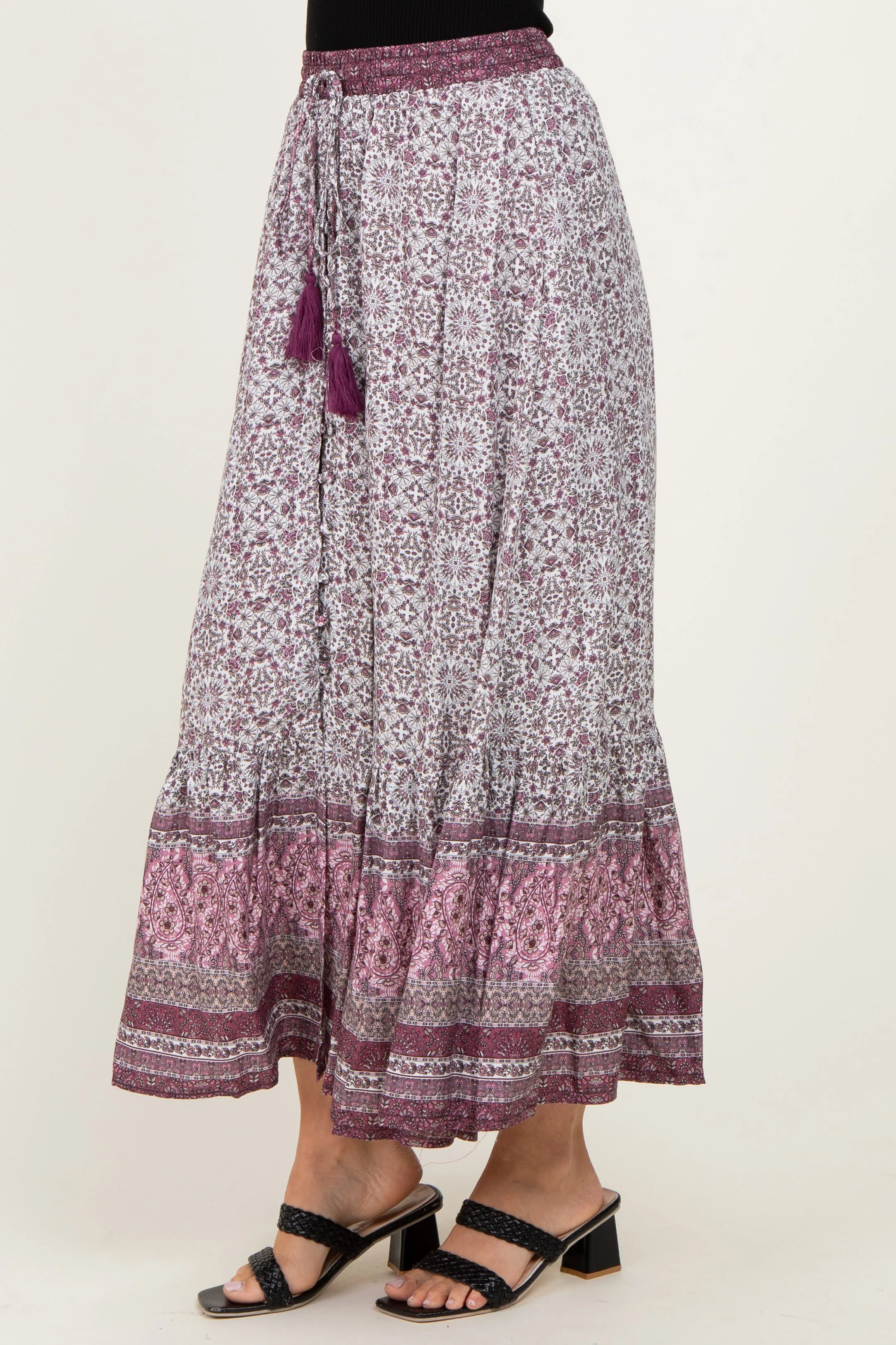 Rose Boho Print Drawstring Smocked Waist Maxi Skirt sold by Pinkblush product image thumbnail 3