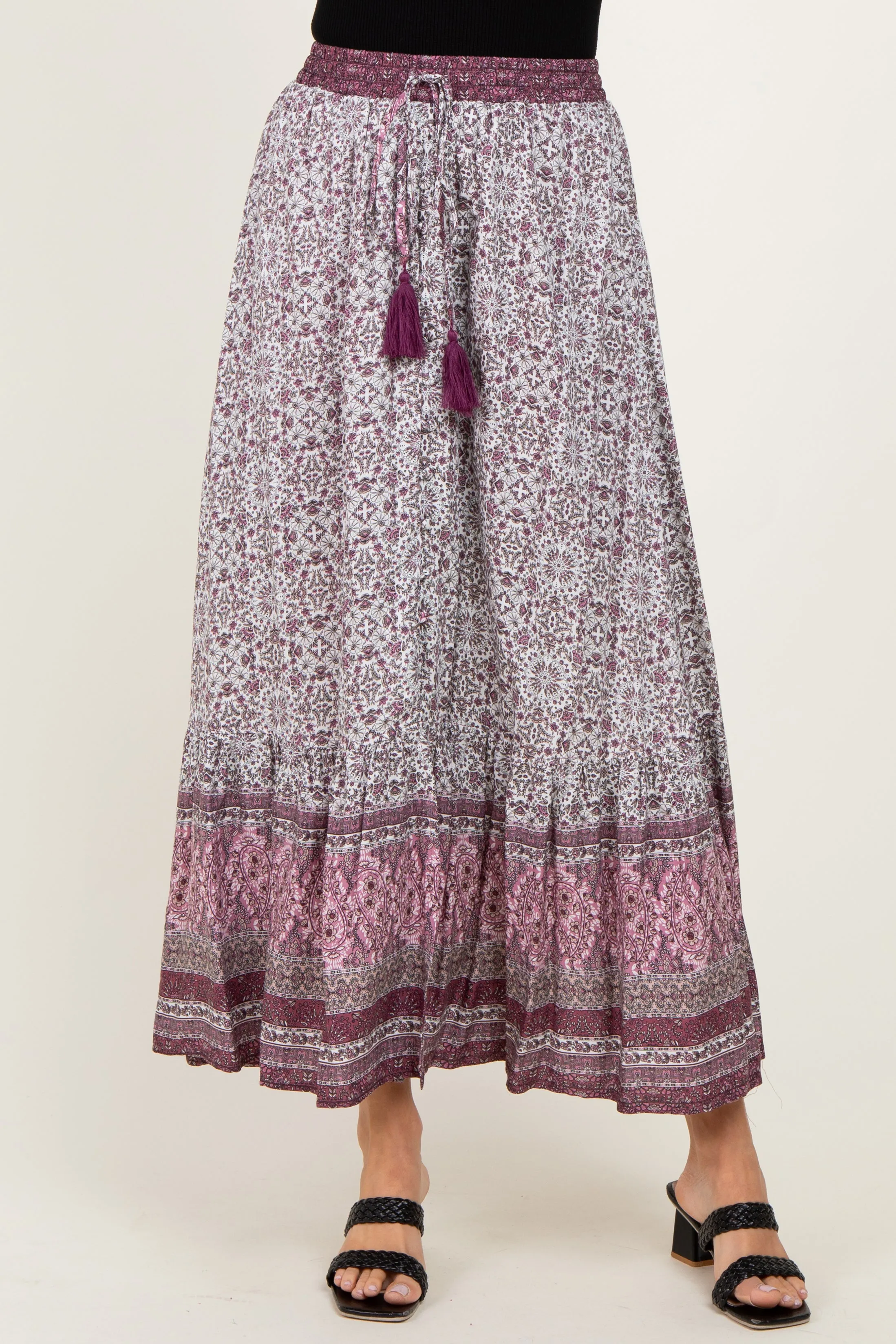 Rose Boho Print Drawstring Smocked Waist Maxi Skirt sold by Pinkblush product image thumbnail 2