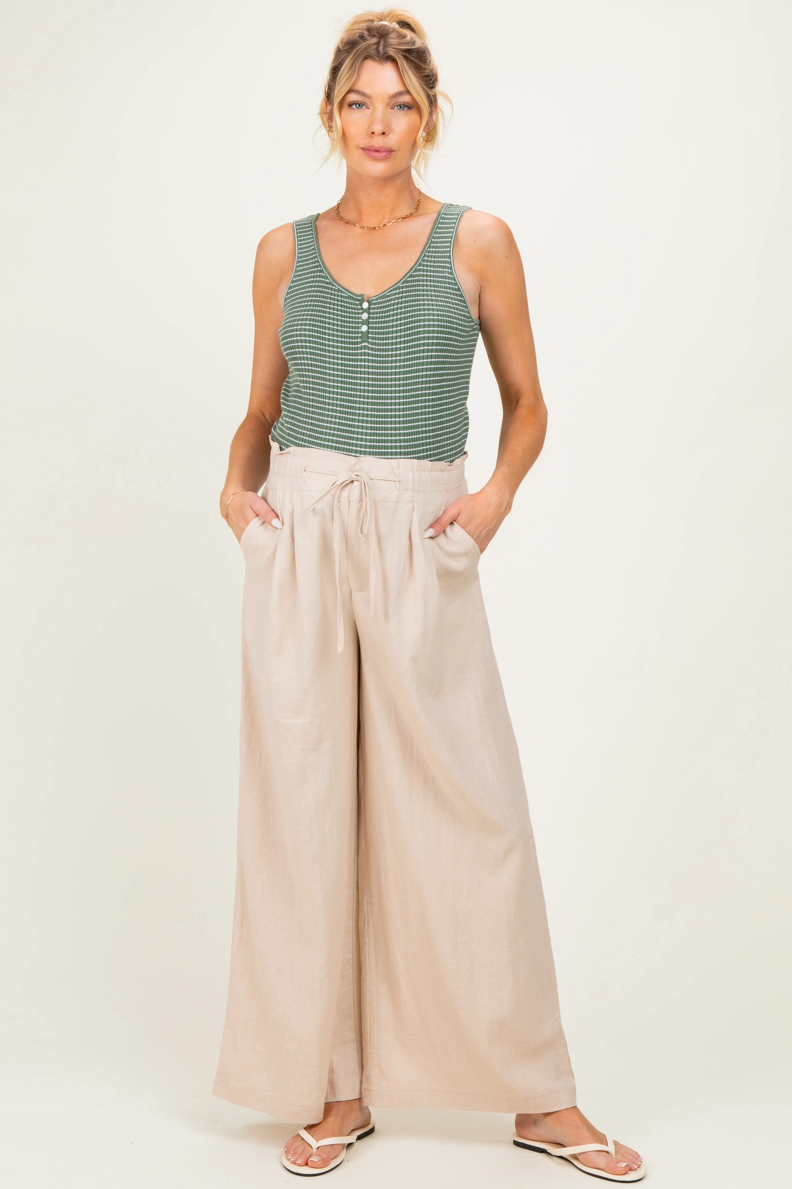 Olive Striped Knit Button Maternity Tank sold by Pinkblush product image thumbnail 2