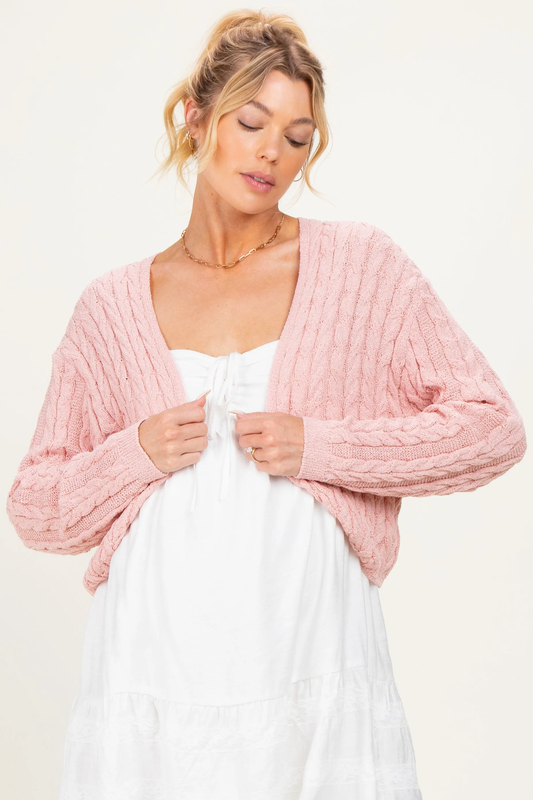 Pink Dolman Sleeve Boho Cable Knit Maternity Cardigan sold by Pinkblush